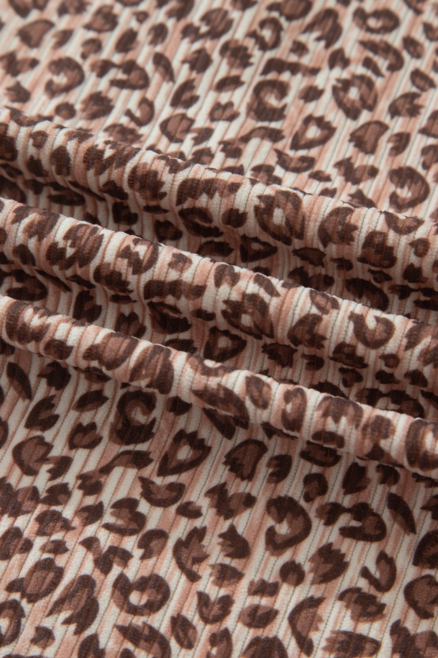 Brown Leopard Print Ribbed Patchwork Half Button Loose Tee Elastic Waist Short 2pcs Set-Two Piece Sets/Short Sets-[Adult]-[Female]-2022 Online Blue Zone Planet