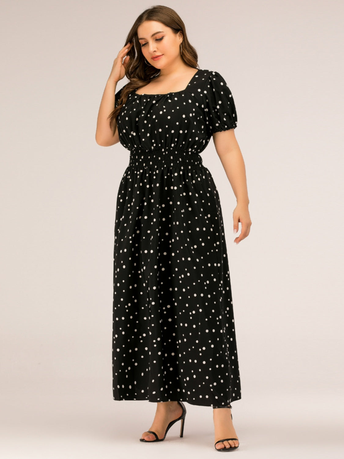 Plus Size Polka Dot Square Neck Dress-TOPS / DRESSES-[Adult]-[Female]-2022 Online Blue Zone Planet