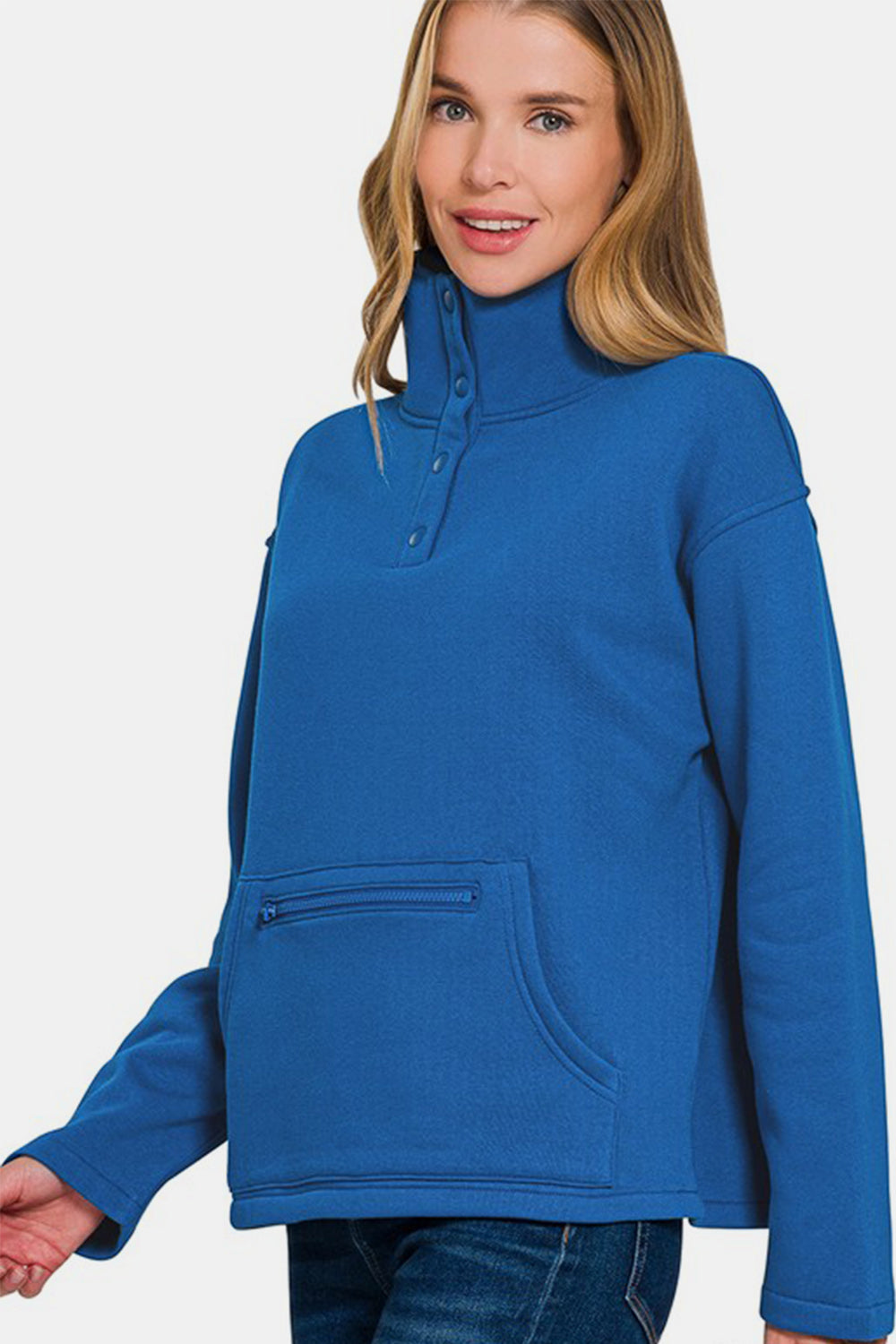 Zenana Turtleneck Half Snap Fleece Sweatshirt-TOPS / DRESSES-[Adult]-[Female]-2022 Online Blue Zone Planet