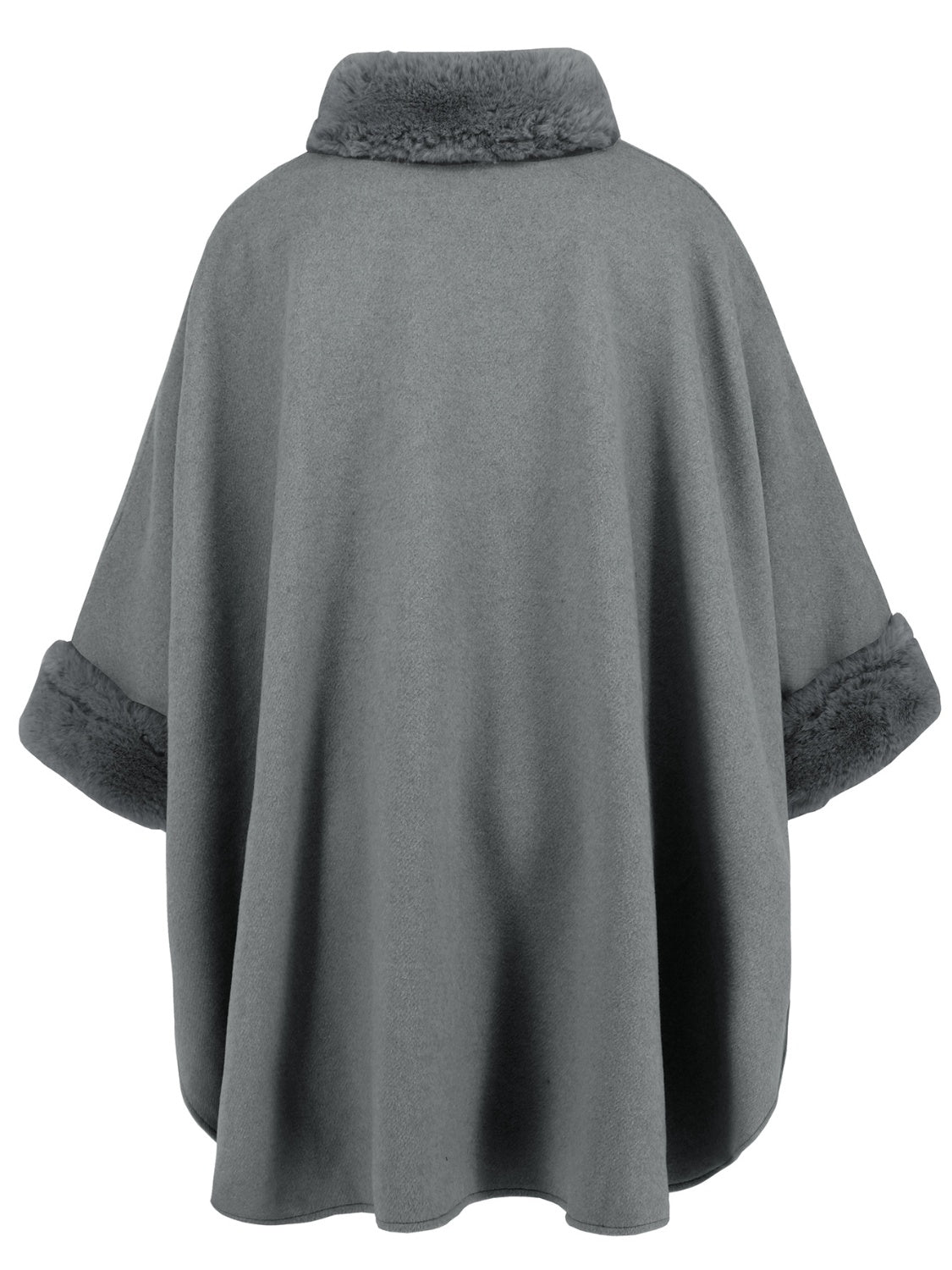 Fuzzy Trim Long Sleeve Poncho-TOPS / DRESSES-[Adult]-[Female]-2022 Online Blue Zone Planet