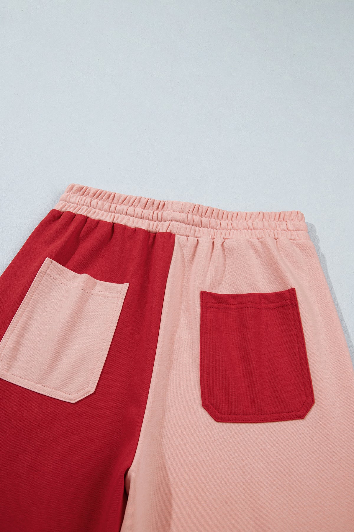 Fiery Red Raw Seam Colorblock Wide Leg Ankle Length Casual Pants-Bottoms/Pants & Culotte-[Adult]-[Female]-2022 Online Blue Zone Planet