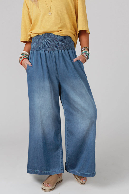 Blue Zone Planet |  Ashleigh Blue Smocked Waist Wide Leg Jeans