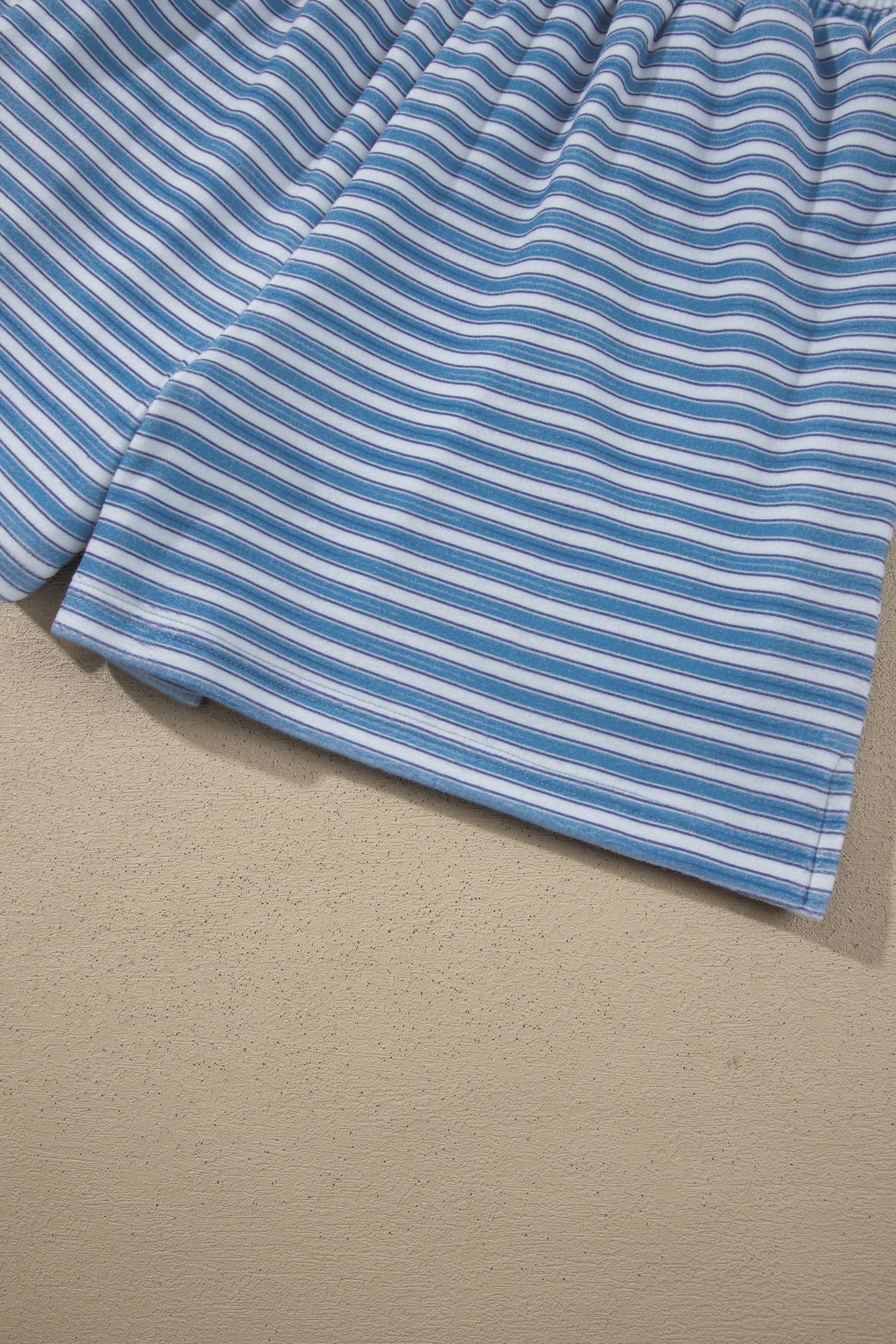 Sky Blue Stripe Long Sleeve Oversized Top Pocketed Casual Shorts Two Piece Set-Two Piece Sets/Short Sets-[Adult]-[Female]-2022 Online Blue Zone Planet