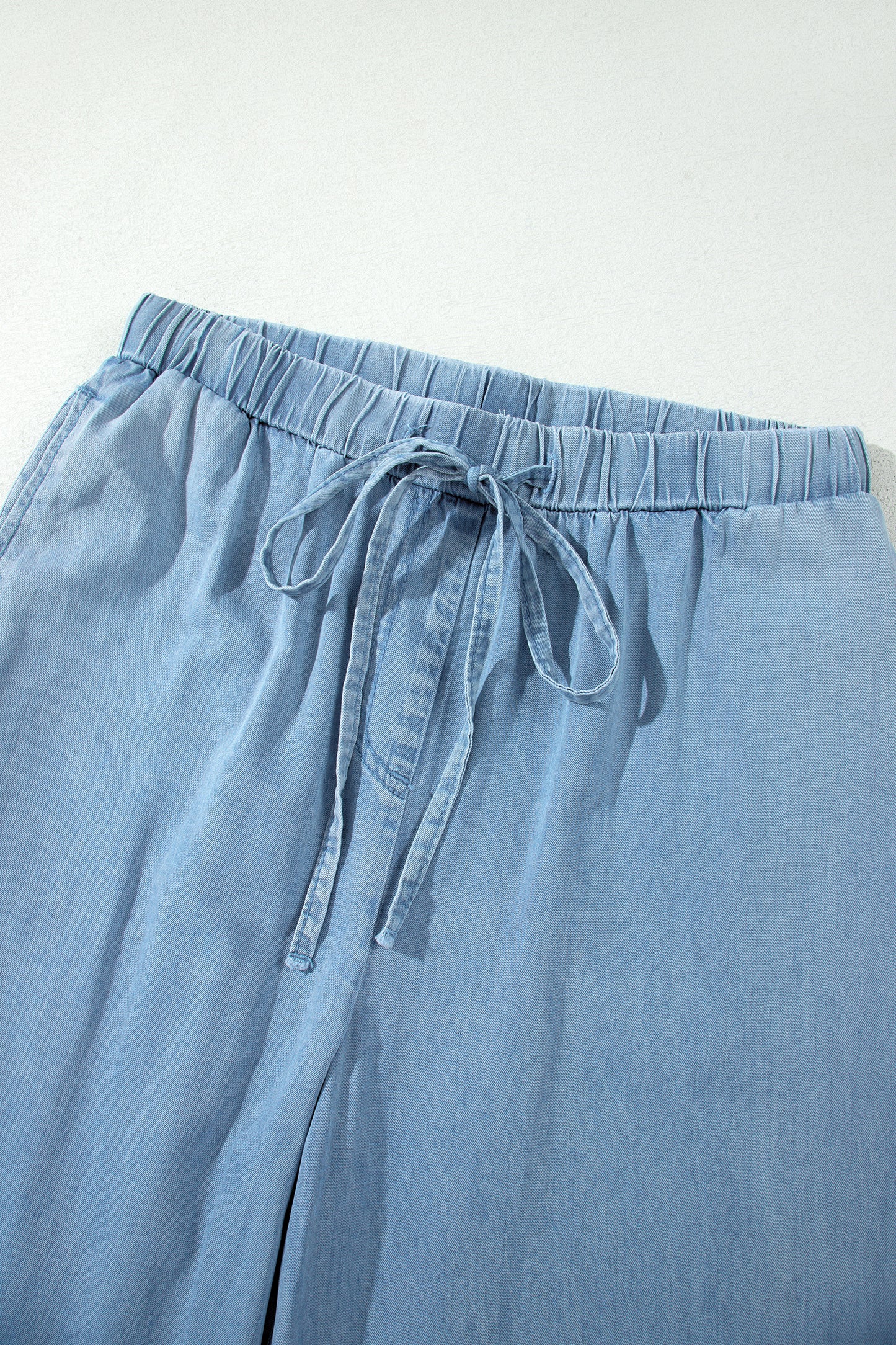 Beau Blue Ruffled Hem Wide Leg Chambray Pants-Bottoms/Jeans-[Adult]-[Female]-2022 Online Blue Zone Planet