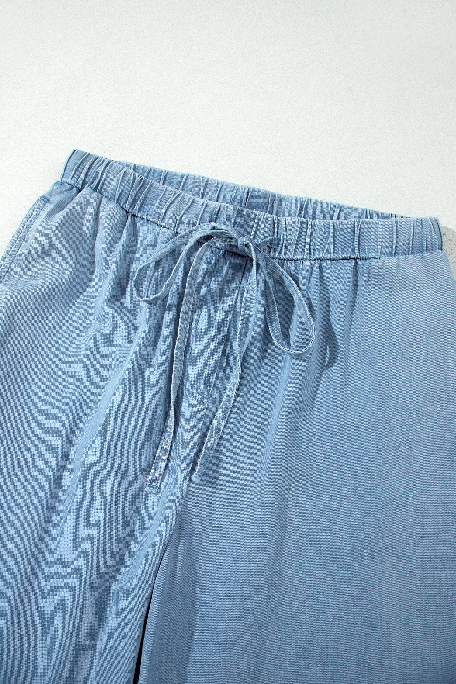 Beau Blue Ruffled Hem Wide Leg Chambray Pants-Bottoms/Jeans-[Adult]-[Female]-2022 Online Blue Zone Planet