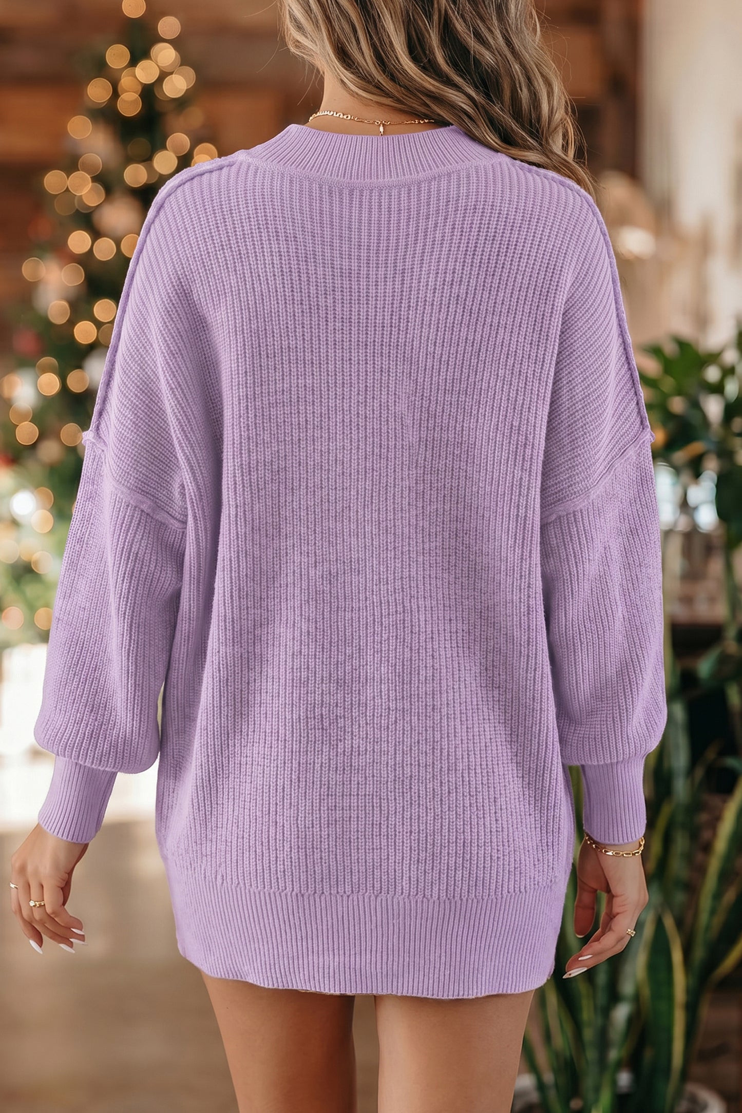 Chestnut Solid Color Mock Neck Oversized Tunic Sweater-Sweaters & Cardigans/Sweaters-[Adult]-[Female]-2022 Online Blue Zone Planet