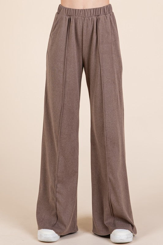 Blue Zone Planet | BOMBOM Elastic Waist Wide Leg Pants with Pockets-BOTTOMS SIZES SMALL MEDIUM LARGE-[Adult]-[Female]-Taupe-S-2022 Online Blue Zone Planet