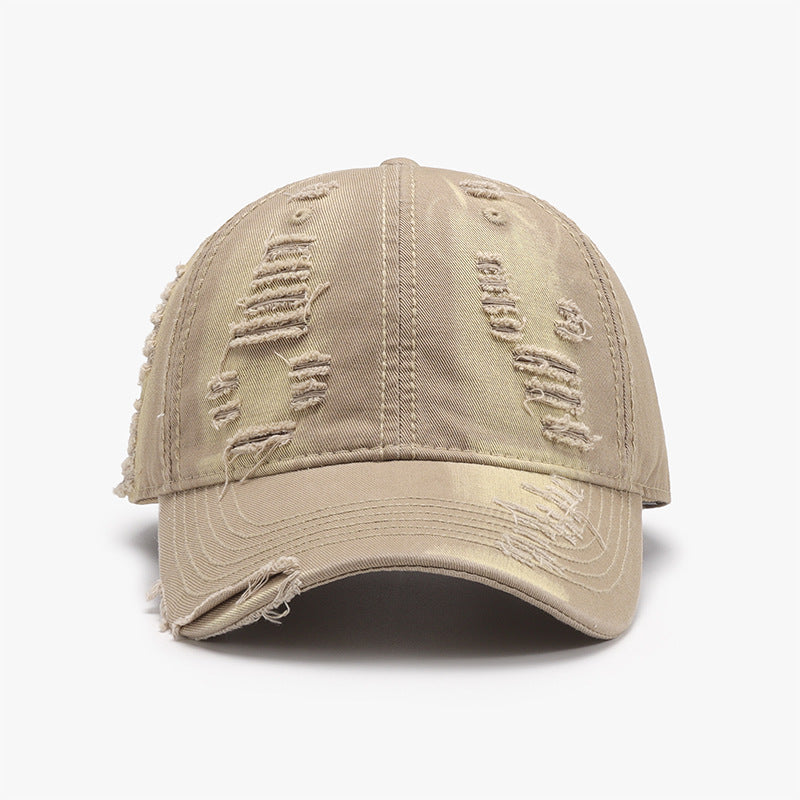 Distressed Adjustable Cotton Baseball Cap-BASEBALL HATS-[Adult]-[Female]-Khaki-One Size-2022 Online Blue Zone Planet