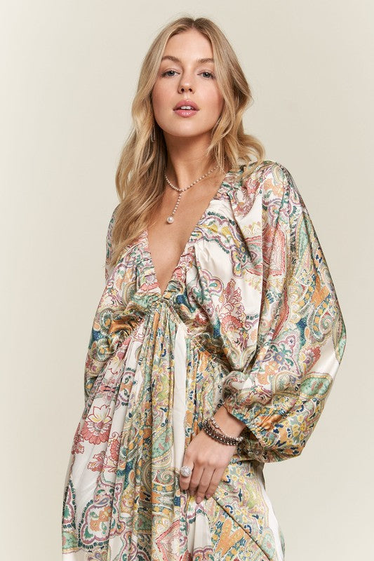 ADORA Printed V-Neck Batwing Sleeve Dress-TOPS / DRESSES-[Adult]-[Female]-2022 Online Blue Zone Planet