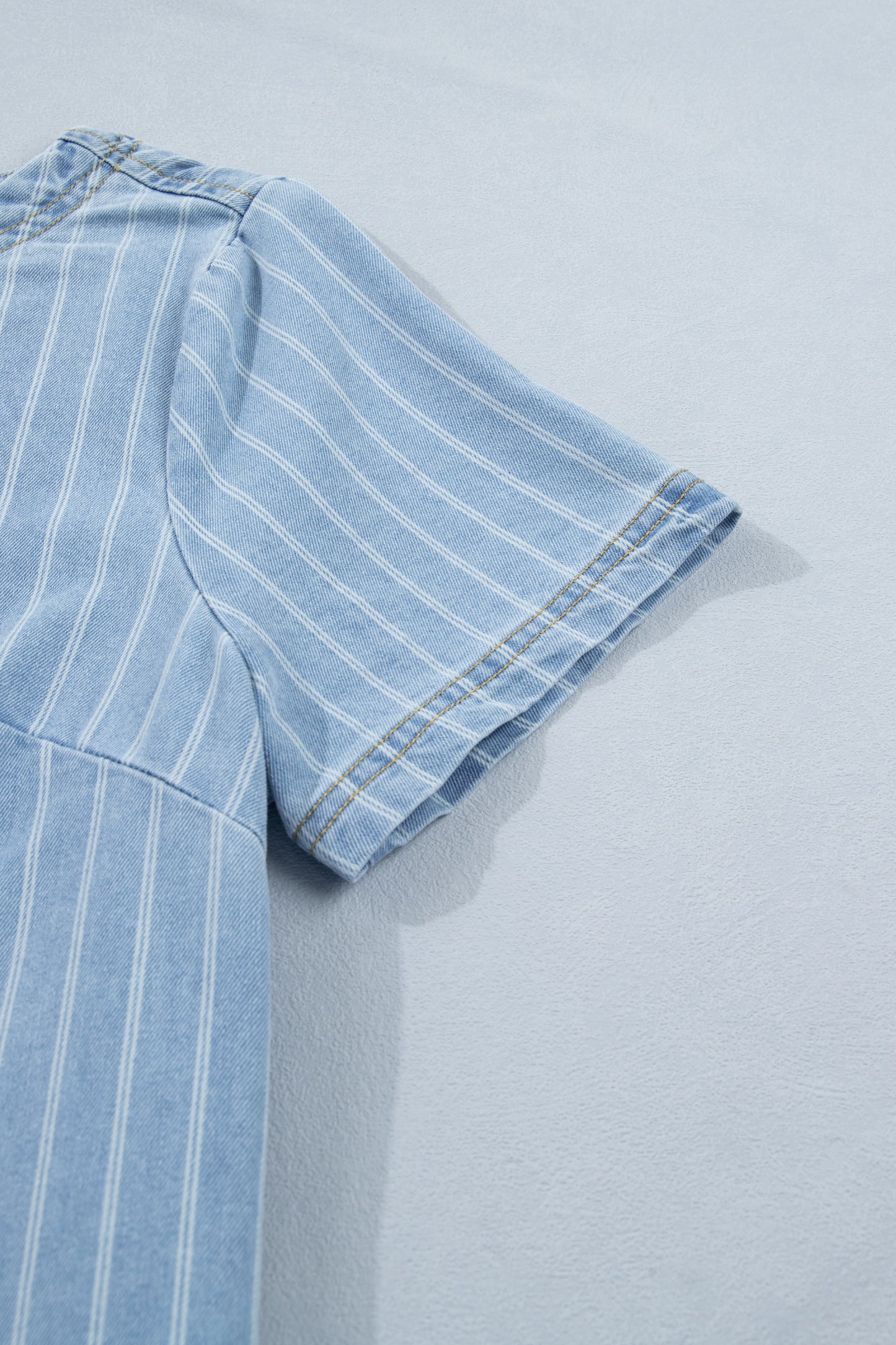 Sky Blue Stripe Buttoned Back T-Shirt Denim Mini Dress-TOPS / DRESSES-[Adult]-[Female]-2022 Online Blue Zone Planet