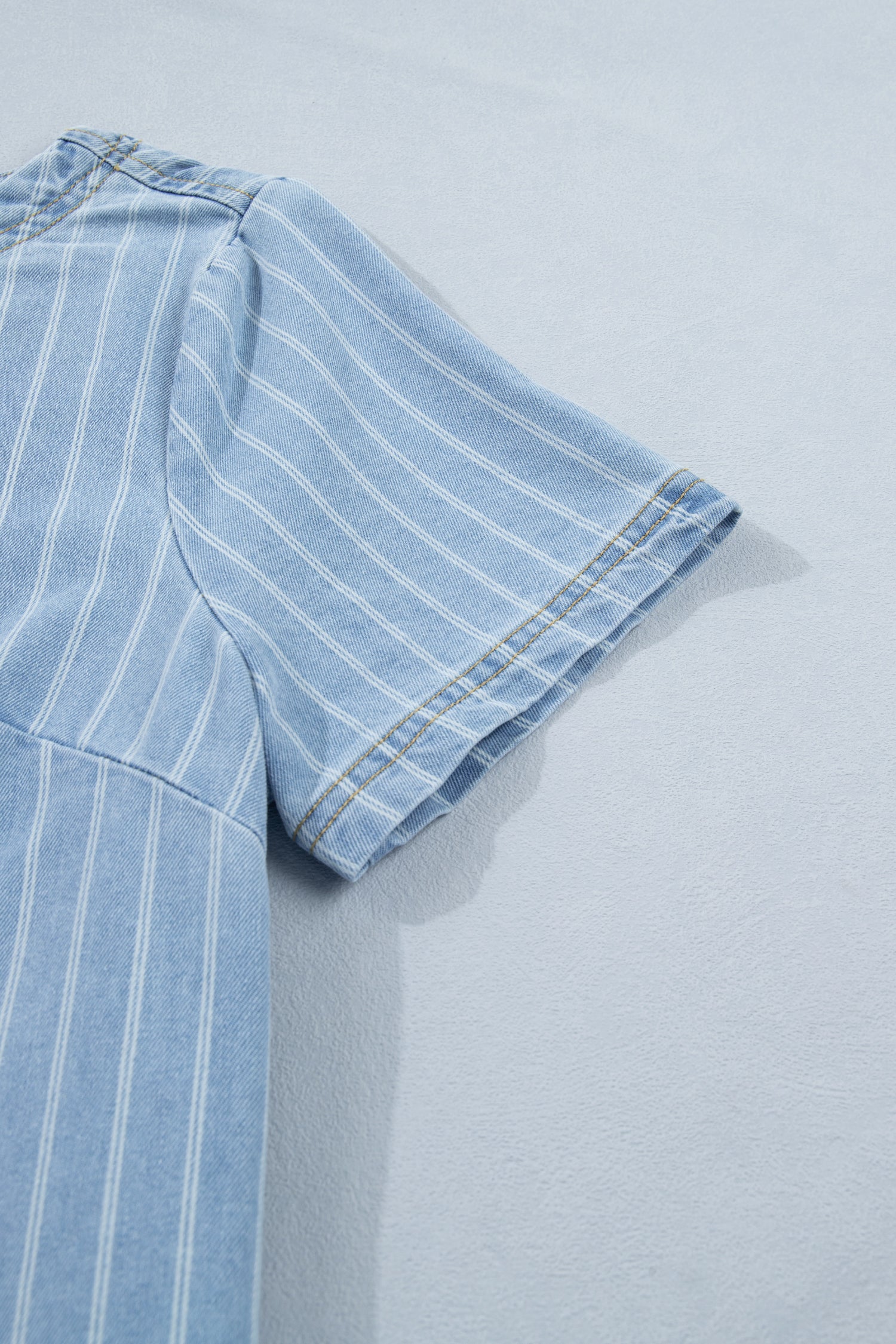 Sky Blue Stripe Buttoned Back T-Shirt Denim Mini Dress-TOPS / DRESSES-[Adult]-[Female]-2022 Online Blue Zone Planet