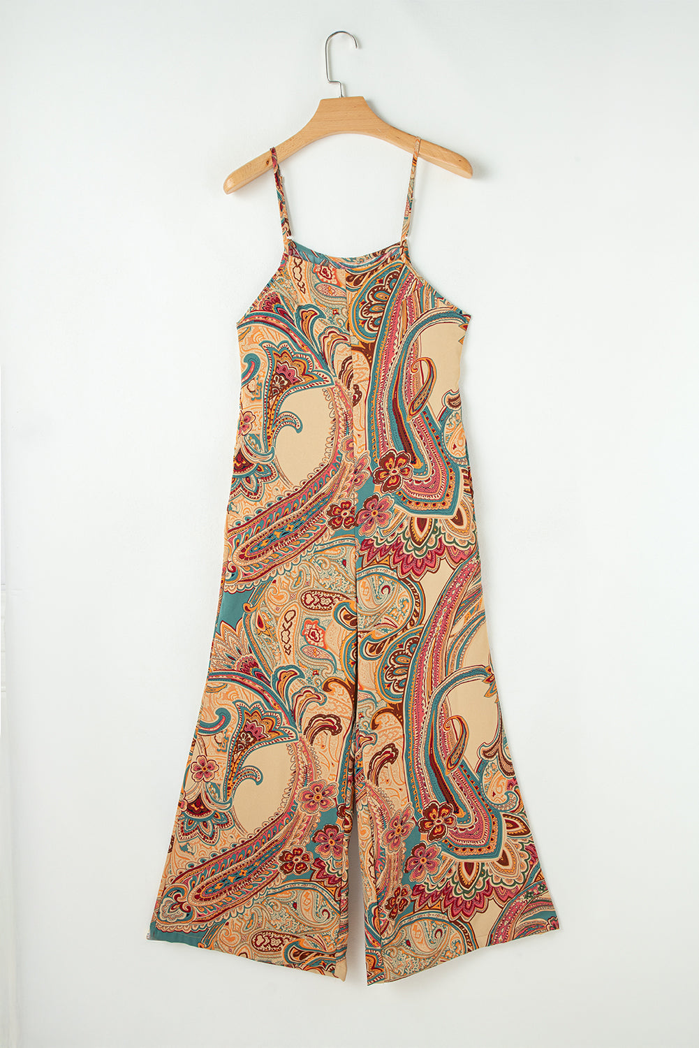 Red Paisley Printed Spaghetti Straps Elegant Wide Leg Jumpsuit-Bottoms/Jumpsuits & Rompers-[Adult]-[Female]-2022 Online Blue Zone Planet