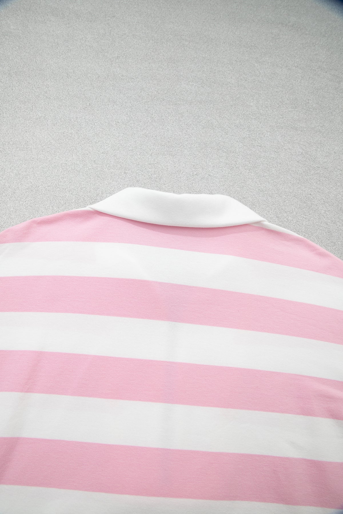 Pink Stripe Color Block Patchwork Zip Long Sleeve Top Elastic Waist Pants Set-Two Piece Sets/Pant Sets-[Adult]-[Female]-2022 Online Blue Zone Planet