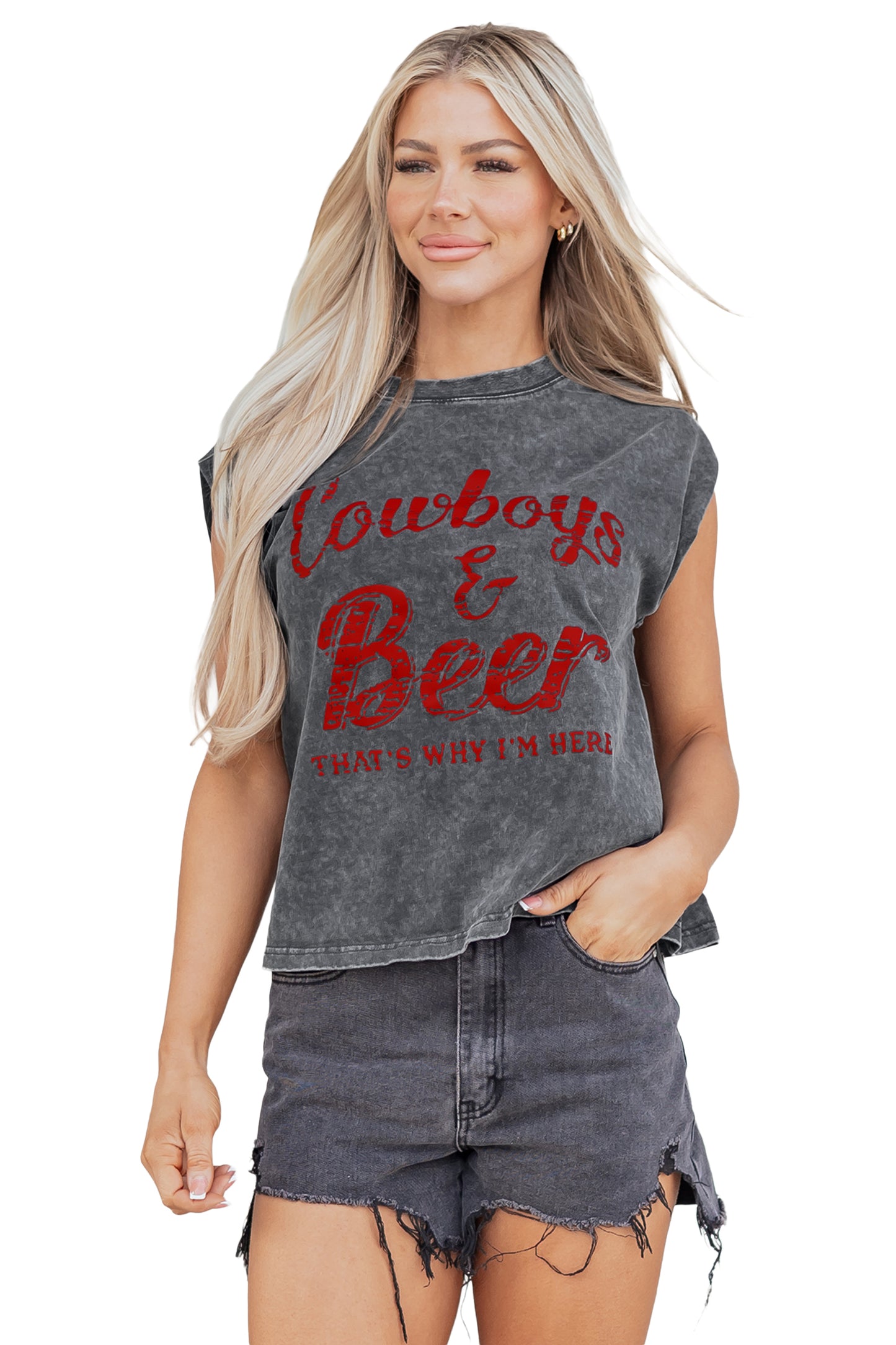 Sleet Cowboy & Beer Western Graphic Mineral Wash Tank Top-Tops/Tank Tops-[Adult]-[Female]-2022 Online Blue Zone Planet