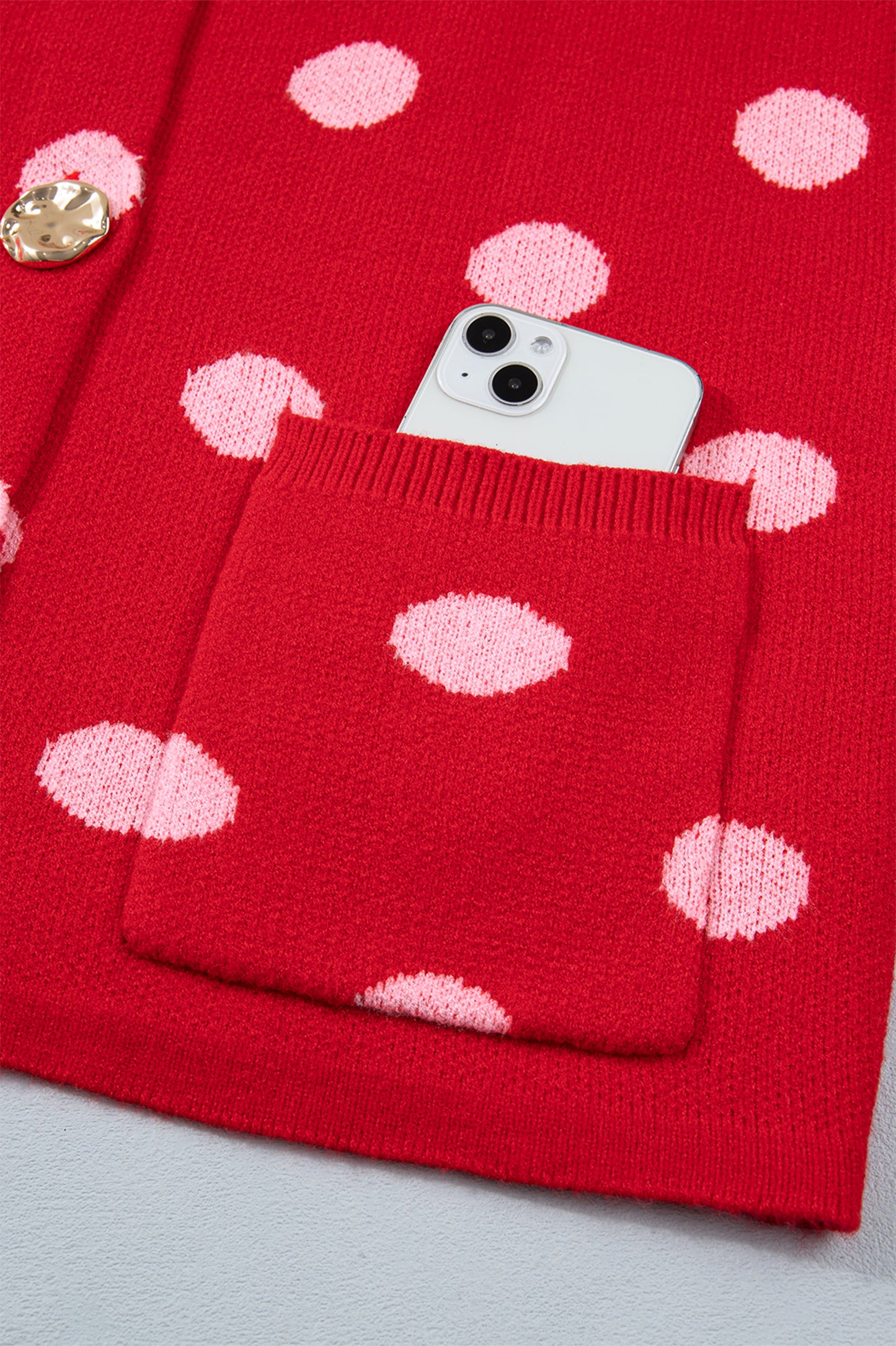 Red Polka Dot Sleeveless Knit Button Drop Shoulder Sweater Vest-TOPS / DRESSES-[Adult]-[Female]-2022 Online Blue Zone Planet