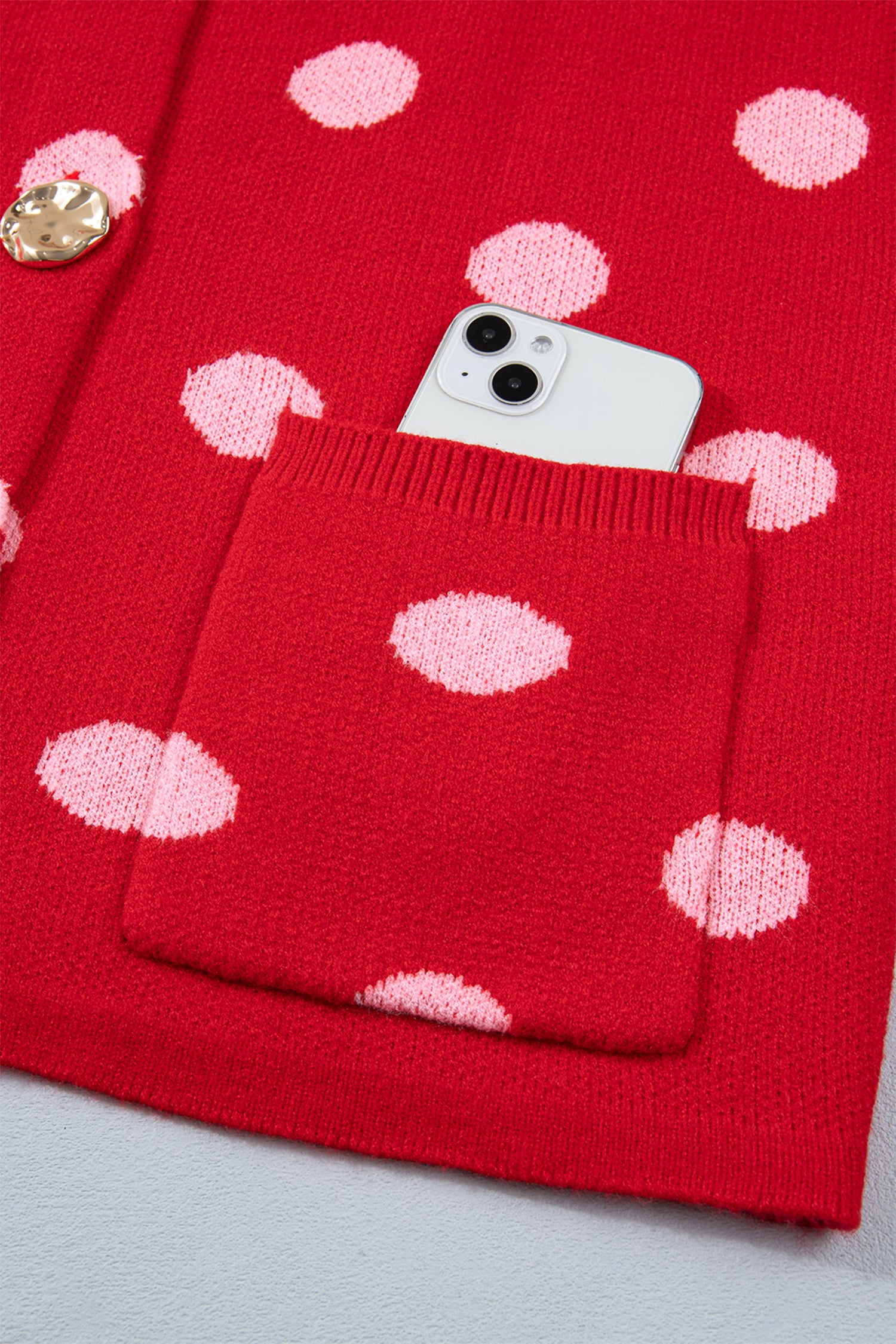 Red Polka Dot Sleeveless Knit Button Drop Shoulder Sweater Vest-TOPS / DRESSES-[Adult]-[Female]-2022 Online Blue Zone Planet