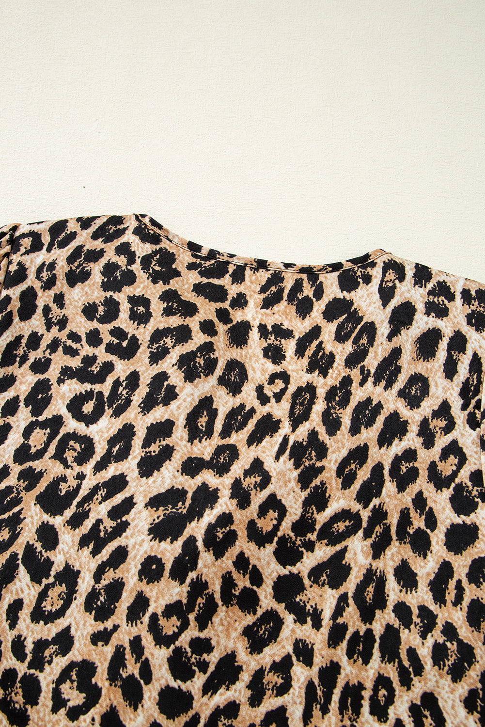 Khaki Leopard Ruffled Neck Cascading Puff Short Sleeve Top-Tops/Blouses & Shirts-[Adult]-[Female]-2022 Online Blue Zone Planet