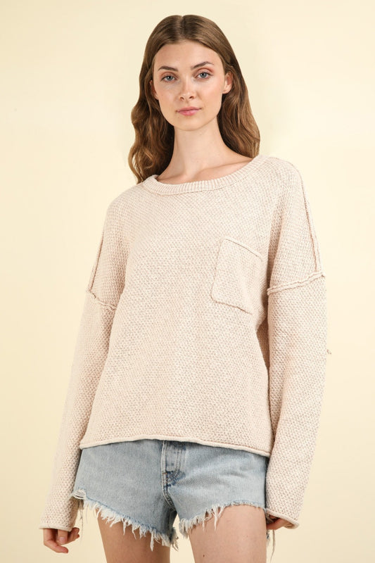 VERY J Mineral Washed Exposed Seam Sweater-TOPS / DRESSES-[Adult]-[Female]-Beige-S-2022 Online Blue Zone Planet