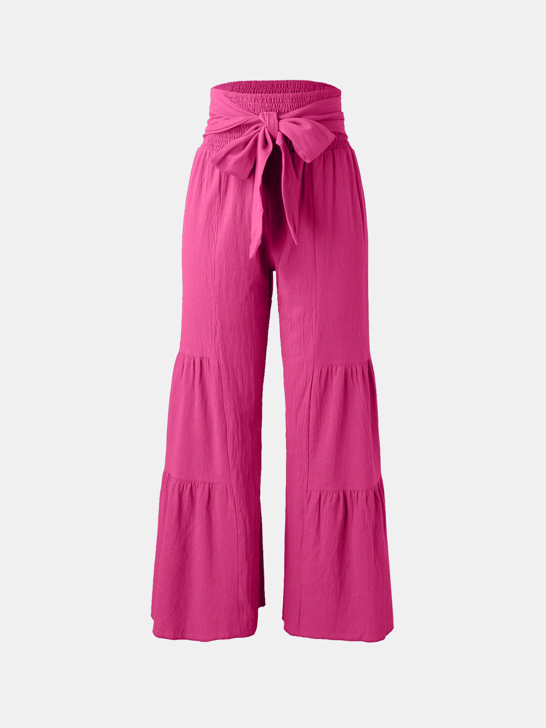 Blue Zone Planet | Tied Ruched Wide Leg Pants-BOTTOMS SIZES SMALL MEDIUM LARGE-[Adult]-[Female]-Deep Rose-S-2022 Online Blue Zone Planet