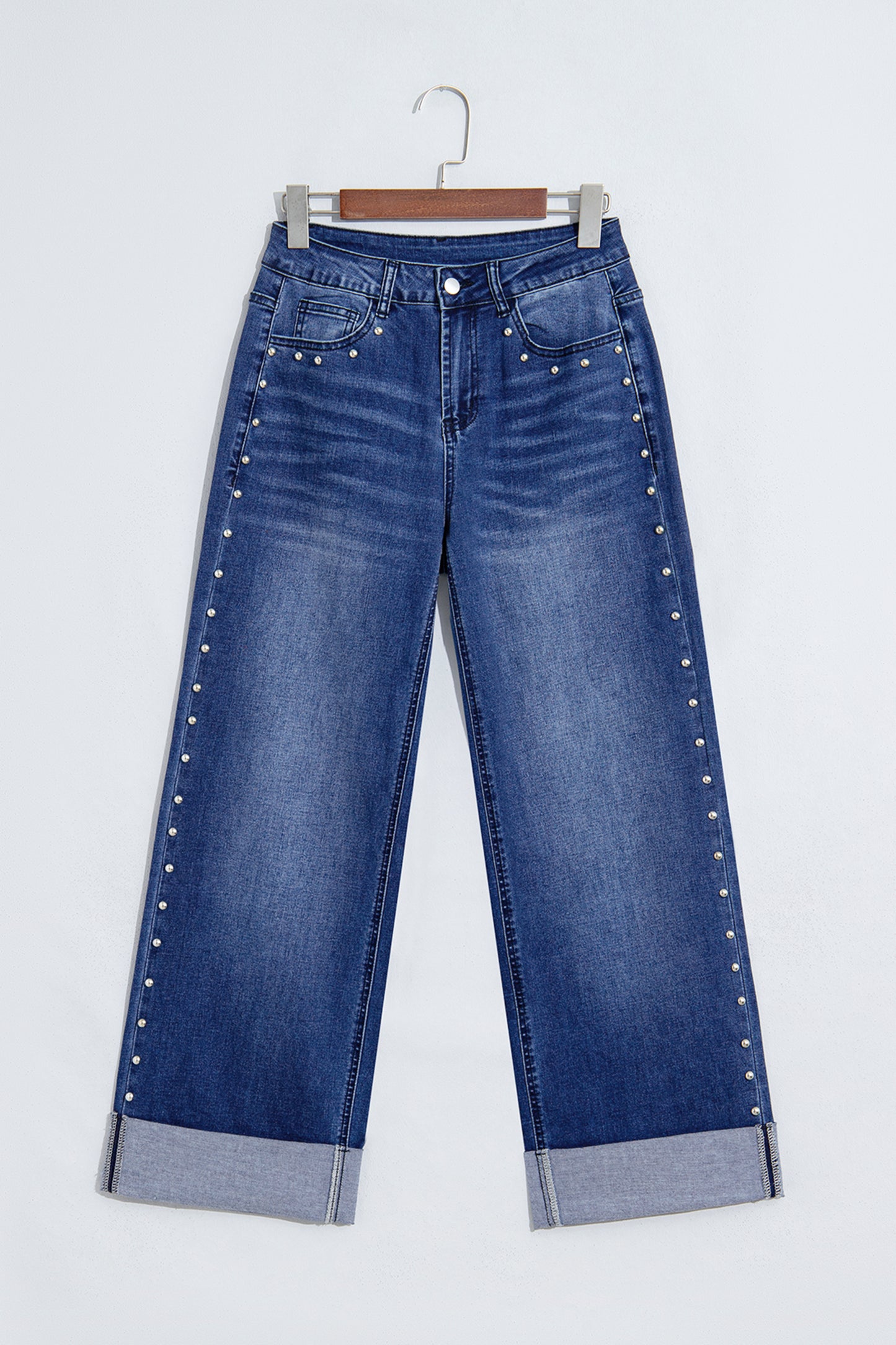 Black Studded Detail Straight Leg Casual Loose Jeans-Bottoms/Jeans-[Adult]-[Female]-2022 Online Blue Zone Planet