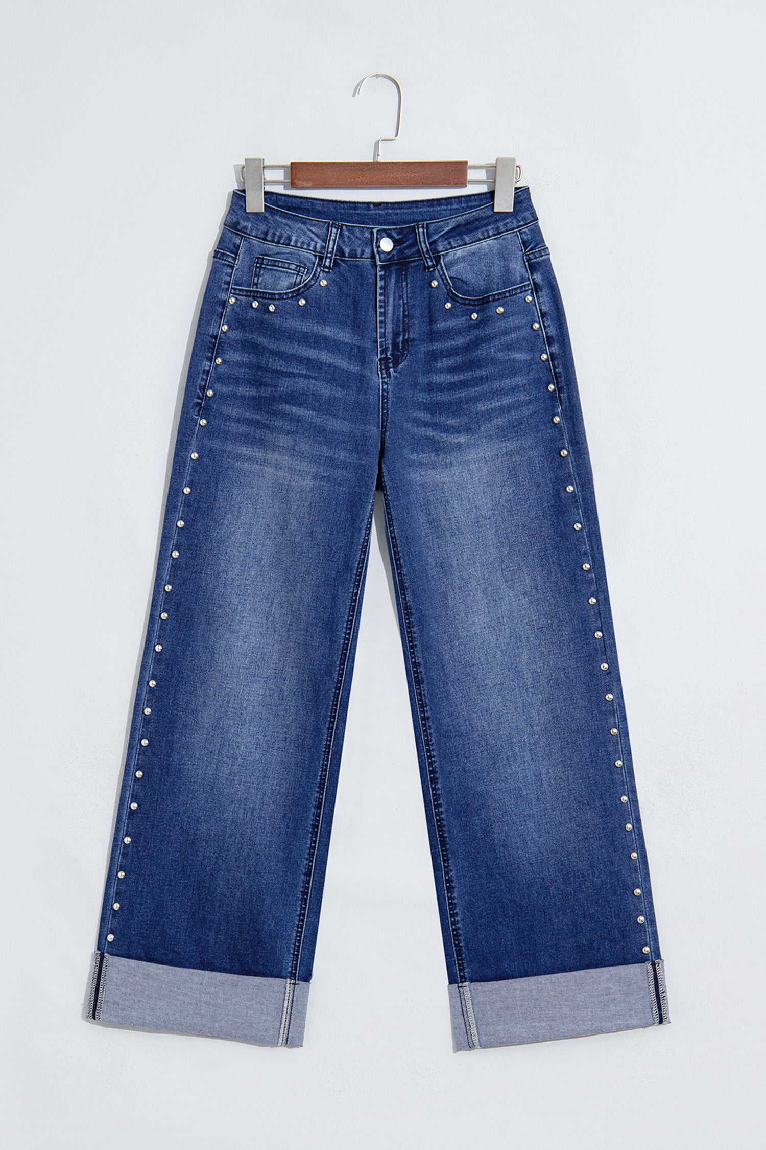 Black Studded Detail Straight Leg Casual Loose Jeans-Bottoms/Jeans-[Adult]-[Female]-2022 Online Blue Zone Planet