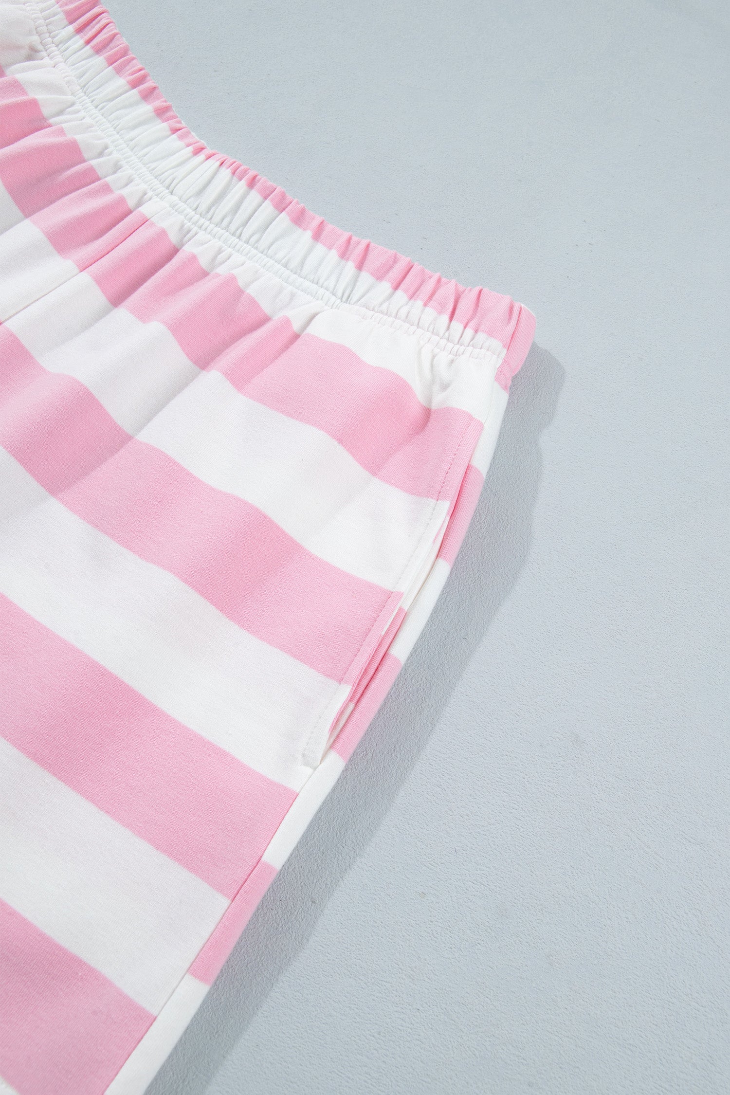 Pink Stripe Patchwork Zipper Pullover Elastic Waist Shorts 2pcs Set-Two Piece Sets/Short Sets-[Adult]-[Female]-2022 Online Blue Zone Planet