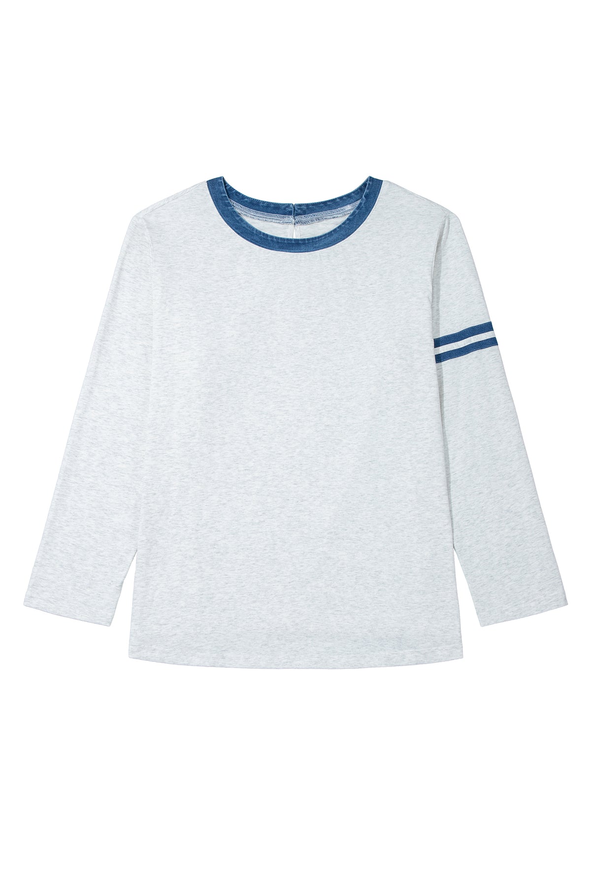 Gray Plus Size Colorblock Detail Round Neck Long Sleeve Top-Plus Size/Plus Size Tops/Plus Size Long Sleeve Tops-[Adult]-[Female]-2022 Online Blue Zone Planet
