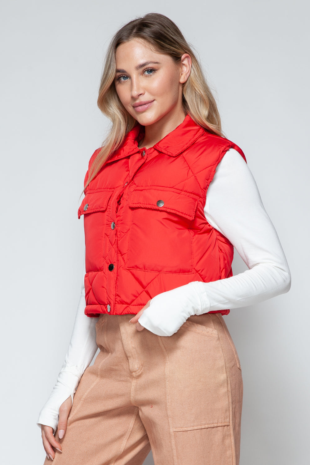 Snobbish Snap Down Quilted Crop Vest-TOPS / DRESSES-[Adult]-[Female]-2022 Online Blue Zone Planet