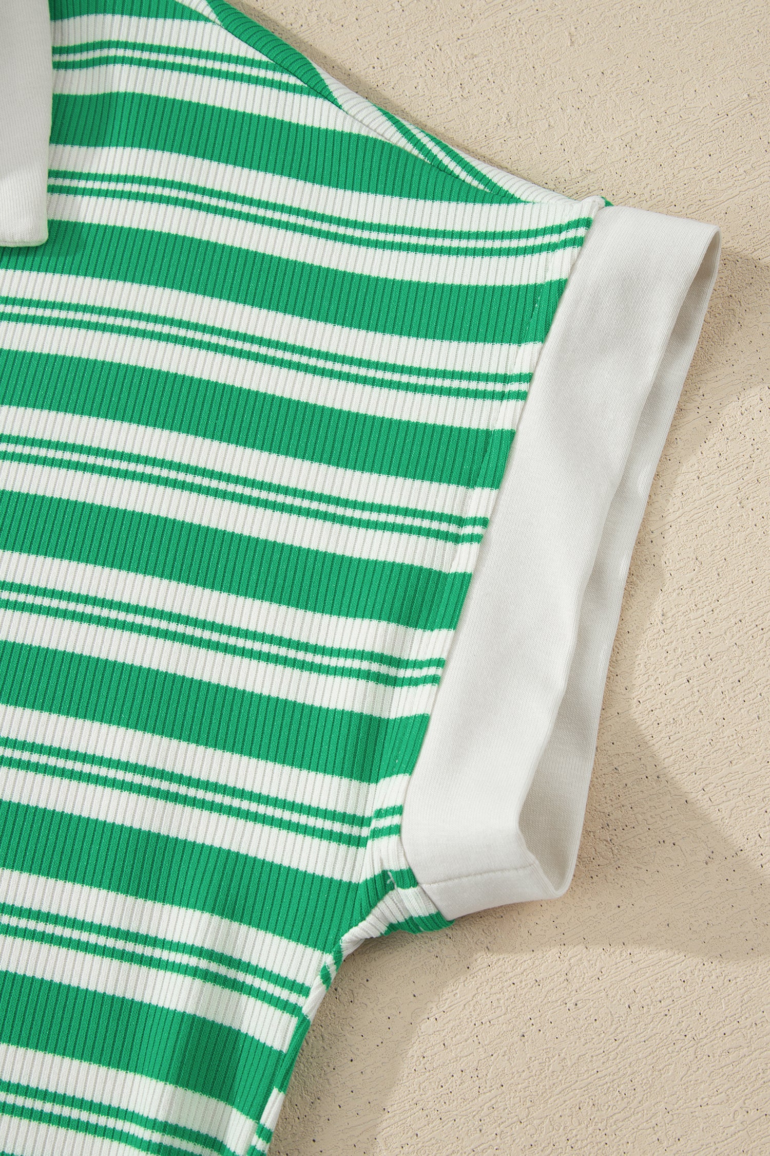 Green Stripe Collared V Neck Short Sleeve T Shirt Midi Dress with Pockets-TOPS / DRESSES-[Adult]-[Female]-2022 Online Blue Zone Planet