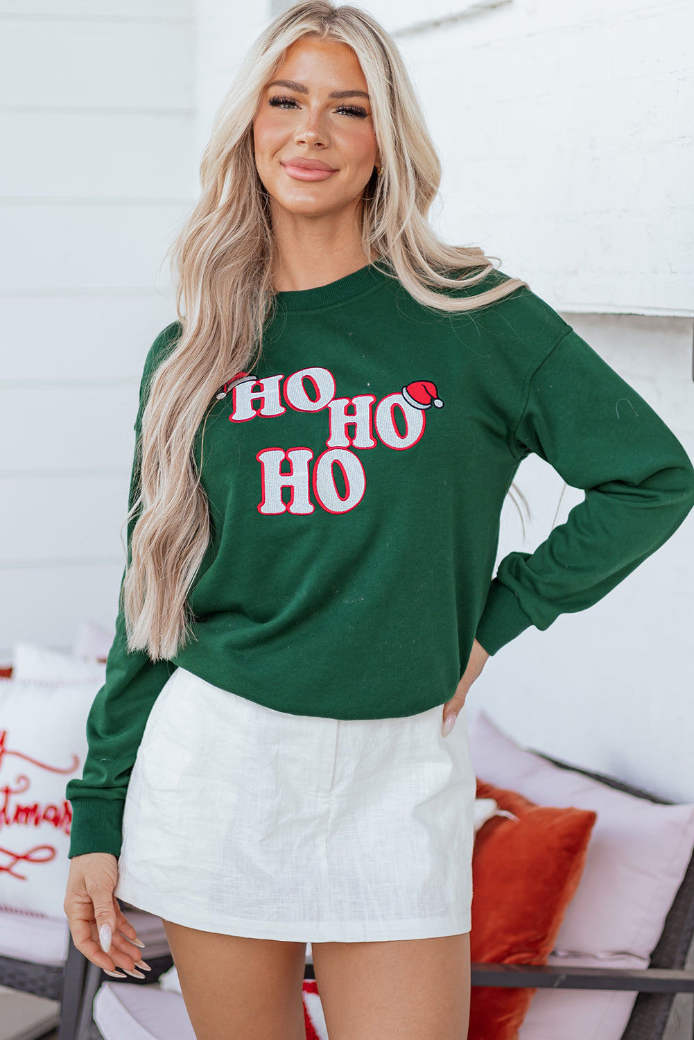 Evergreen Embroidered Letter Graphic Christmas Fashion Sweatshirt-Tops/Sweatshirts & Hoodies-[Adult]-[Female]-2022 Online Blue Zone Planet