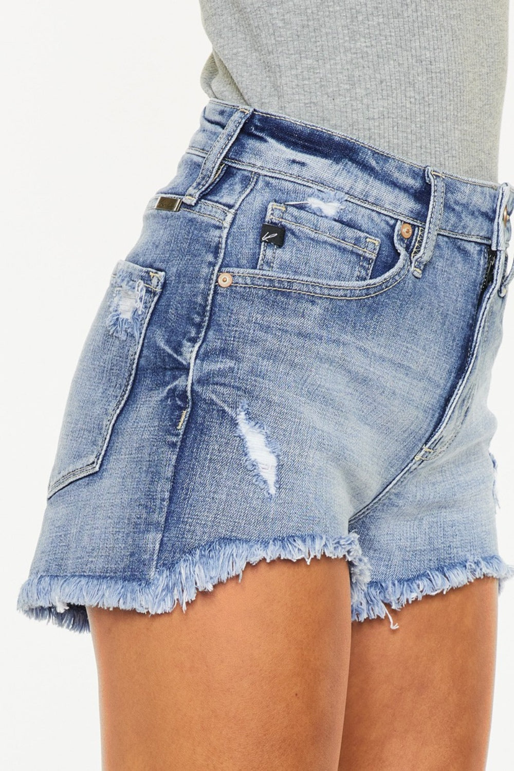 Kancan Distressed Raw Hem Denim Shorts-BOTTOMS SIZES SMALL MEDIUM LARGE-[Adult]-[Female]-2022 Online Blue Zone Planet