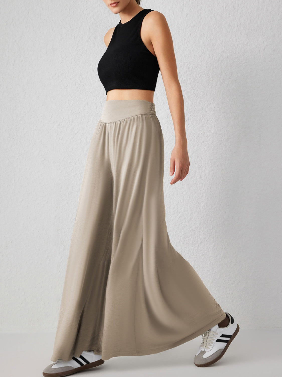 High Waist Wide Leg Pants-BOTTOMS SIZES SMALL MEDIUM LARGE-[Adult]-[Female]-Khaki-S-2022 Online Blue Zone Planet