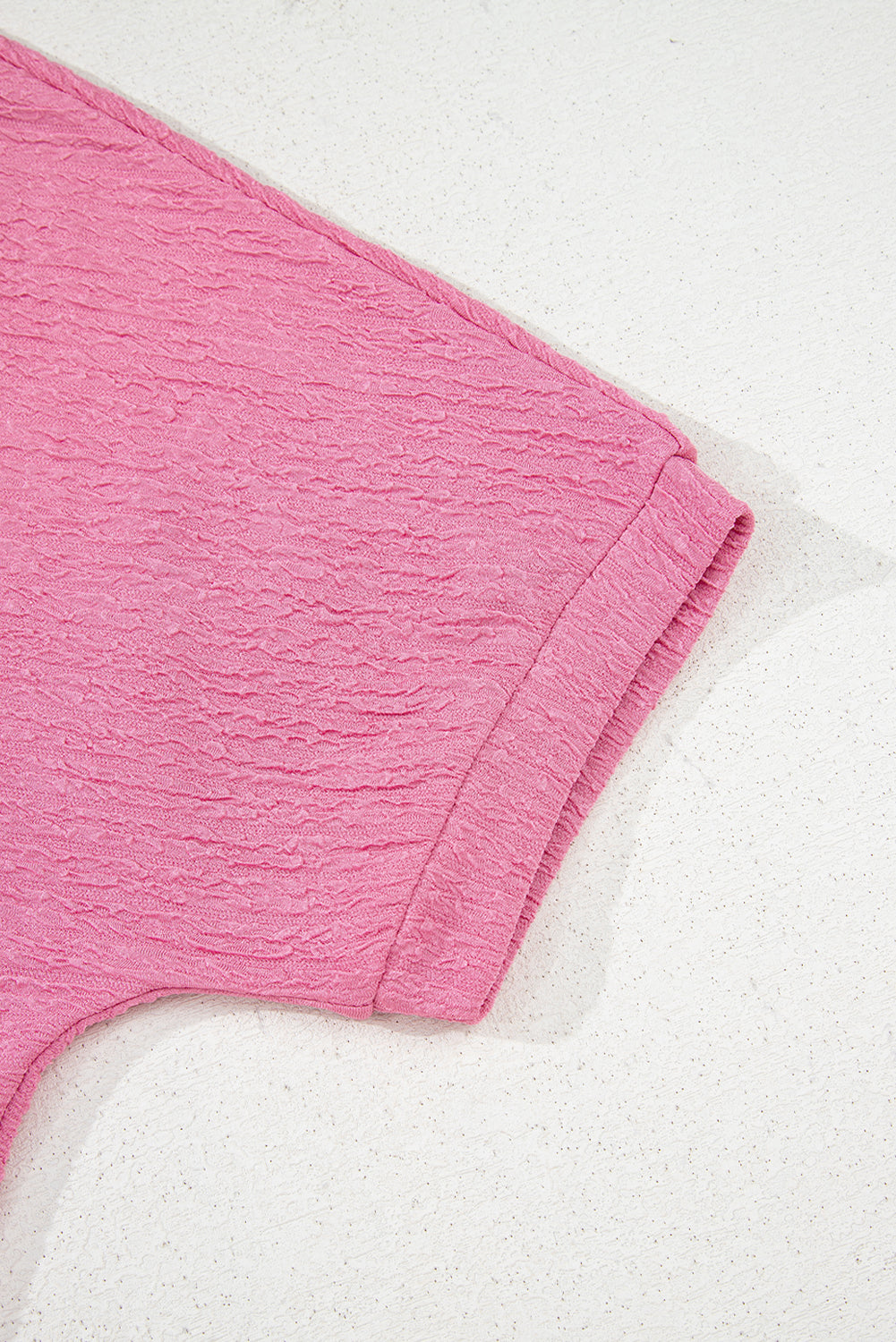 Pink Textured V Neck T Shirt And Shorts Set-Two Piece Sets/Short Sets-[Adult]-[Female]-2022 Online Blue Zone Planet