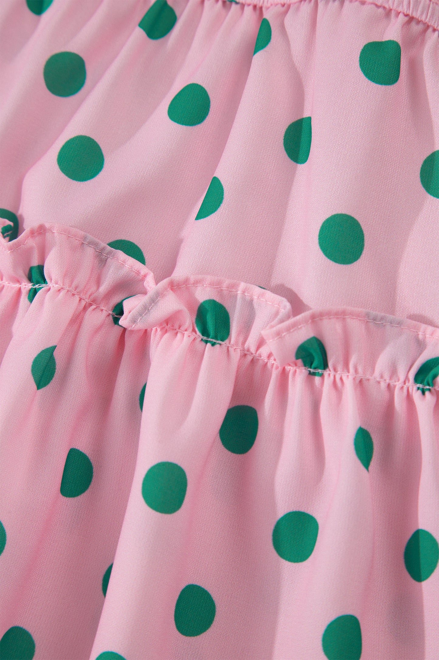 Pink V Neck Polka Dot Print Drawstring Tiered Babydoll Blouse-Tops/Blouses & Shirts-[Adult]-[Female]-2022 Online Blue Zone Planet