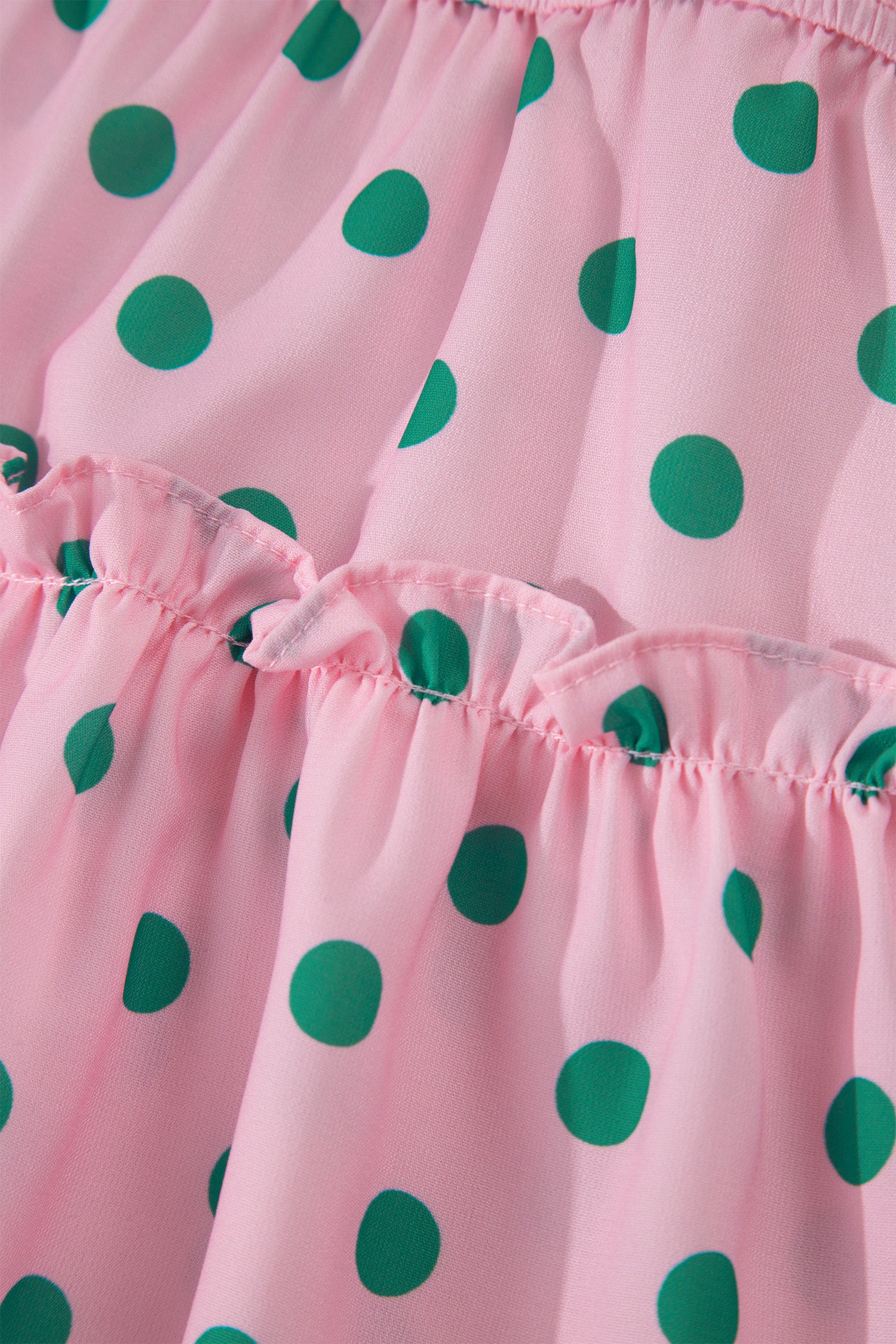 Pink V Neck Polka Dot Print Drawstring Tiered Babydoll Blouse-Tops/Blouses & Shirts-[Adult]-[Female]-2022 Online Blue Zone Planet
