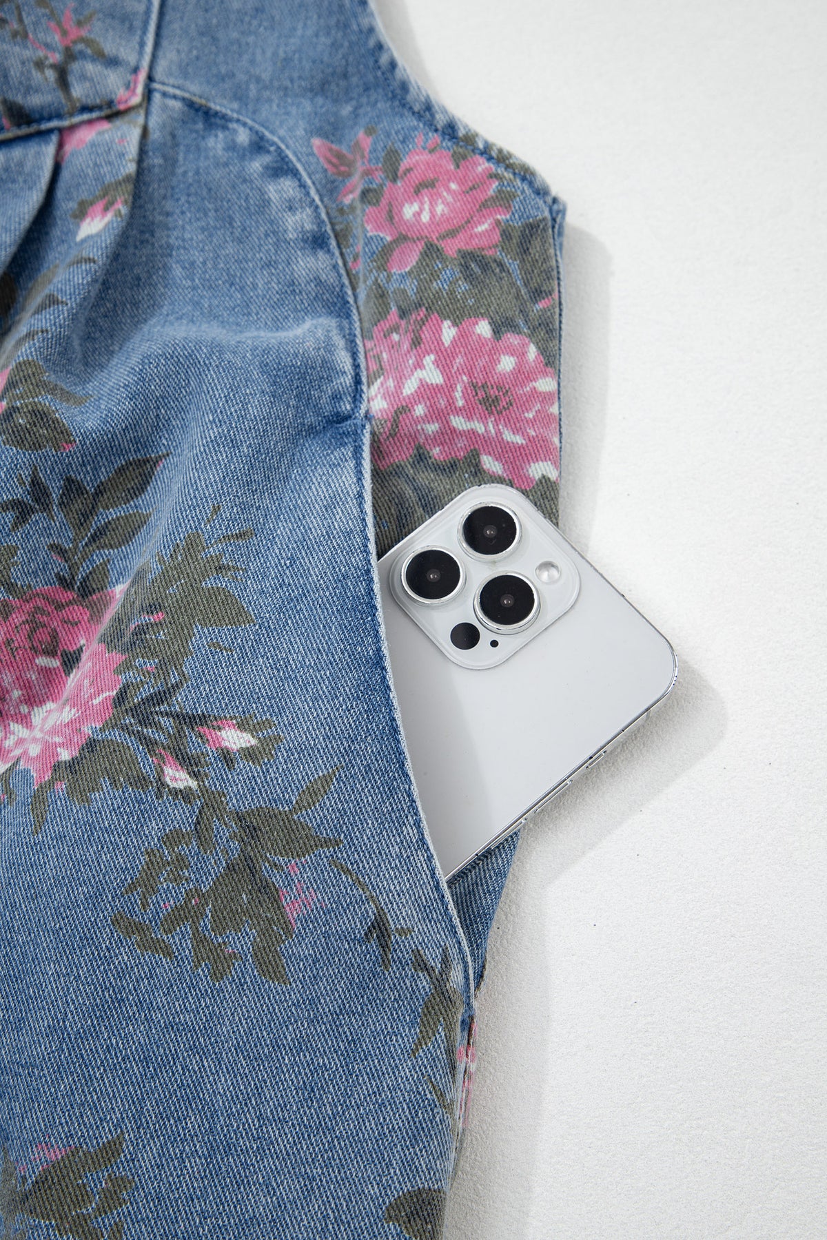 Myosotis Floral Print Denim Shortalls-Bottoms/Jumpsuits & Rompers-[Adult]-[Female]-2022 Online Blue Zone Planet
