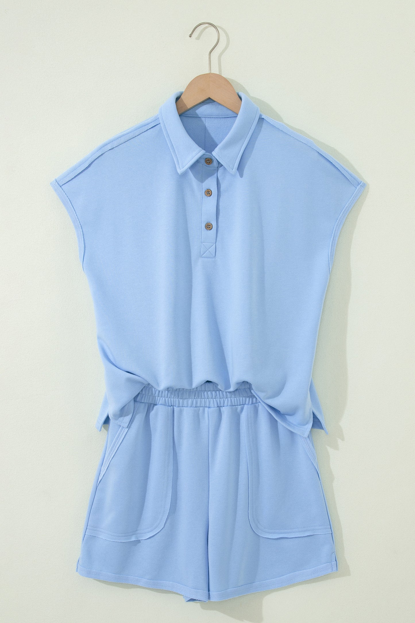 Banana Cream Loose Polo Tee Elastic Waist 2pcs Short Set-Two Piece Sets/Short Sets-[Adult]-[Female]-2022 Online Blue Zone Planet