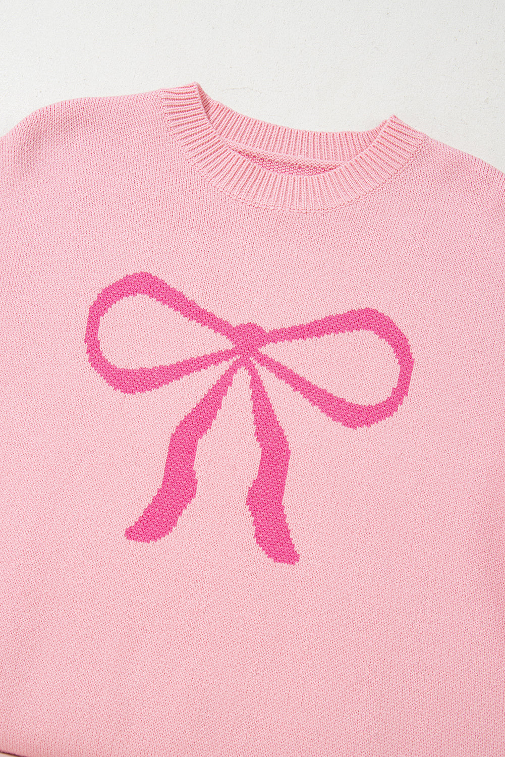 Pink Bow Graphic Drop Shoulder Round Neck Sweater-Sweaters & Cardigans/Sweaters-[Adult]-[Female]-2022 Online Blue Zone Planet