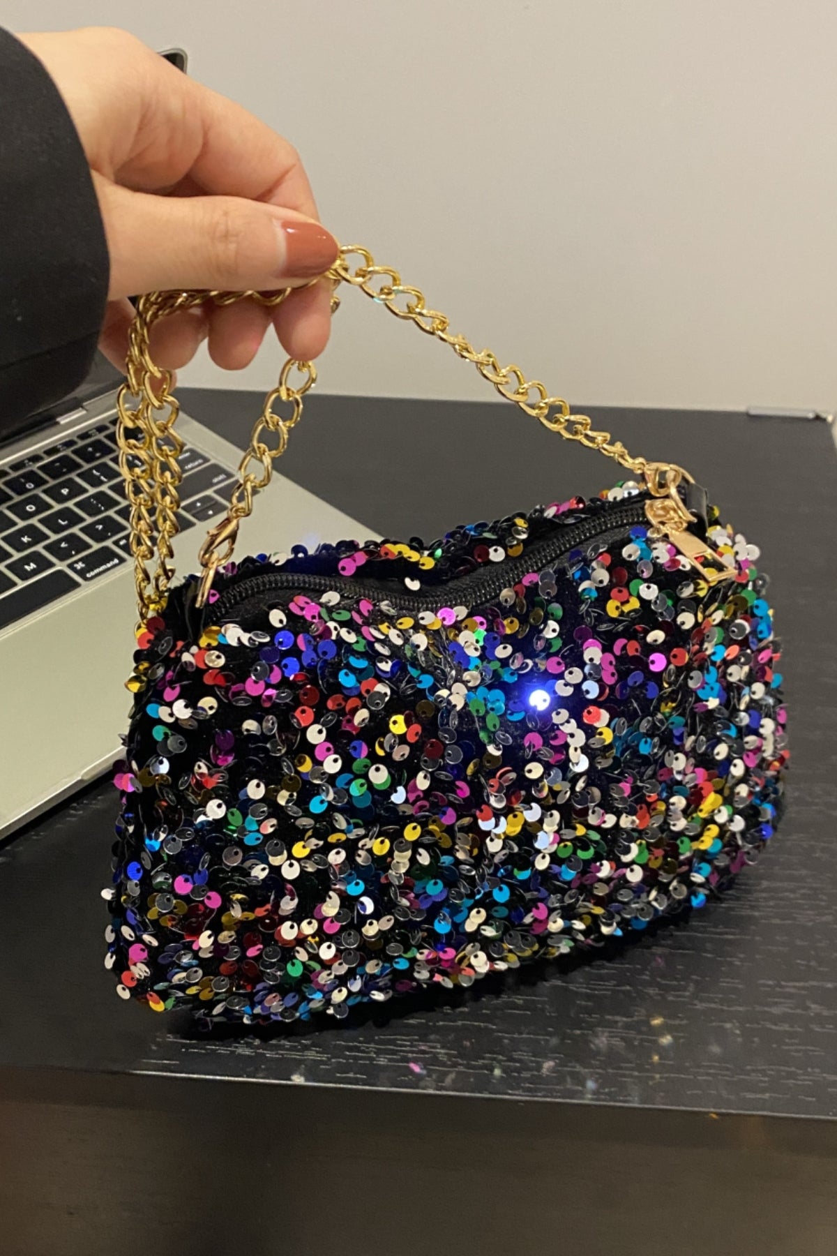 Sequin Removable Strap Shoulder Bag-HANDBAGS-[Adult]-[Female]-2022 Online Blue Zone Planet