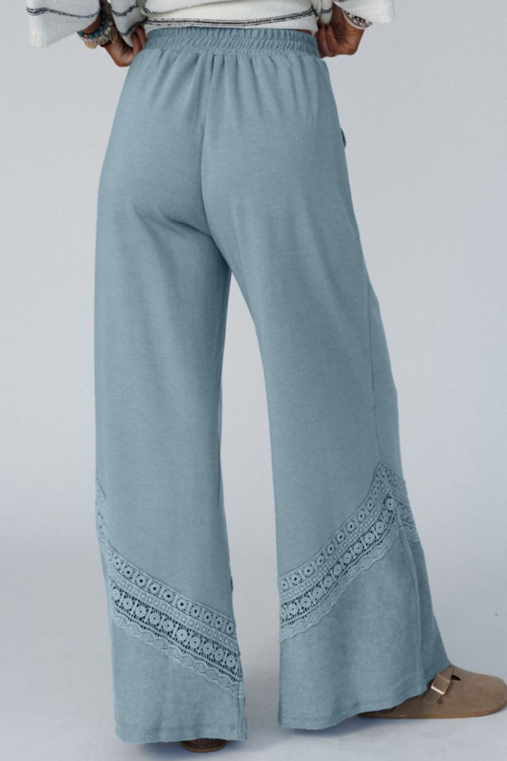 Lace Detail Wide Leg Pants-BOTTOMS SIZES SMALL MEDIUM LARGE-[Adult]-[Female]-2022 Online Blue Zone Planet