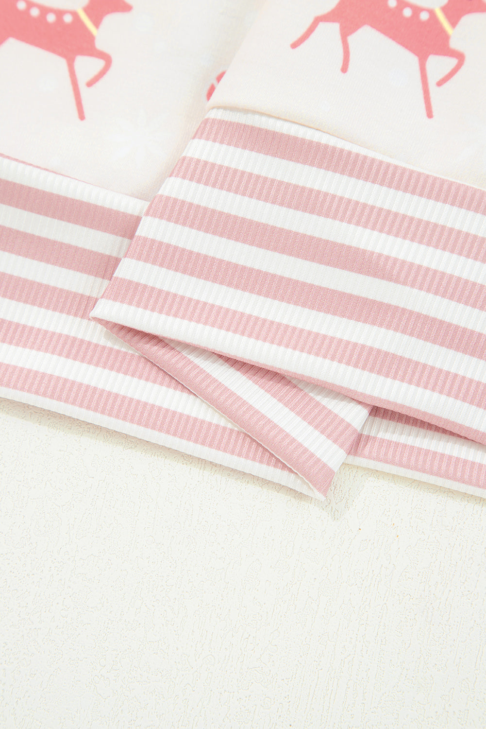 Pink Bow Christmas Tree Print Contrast Striped Banding 2pcs Lounge Set-Loungewear & Sleepwear/Loungewear-[Adult]-[Female]-2022 Online Blue Zone Planet