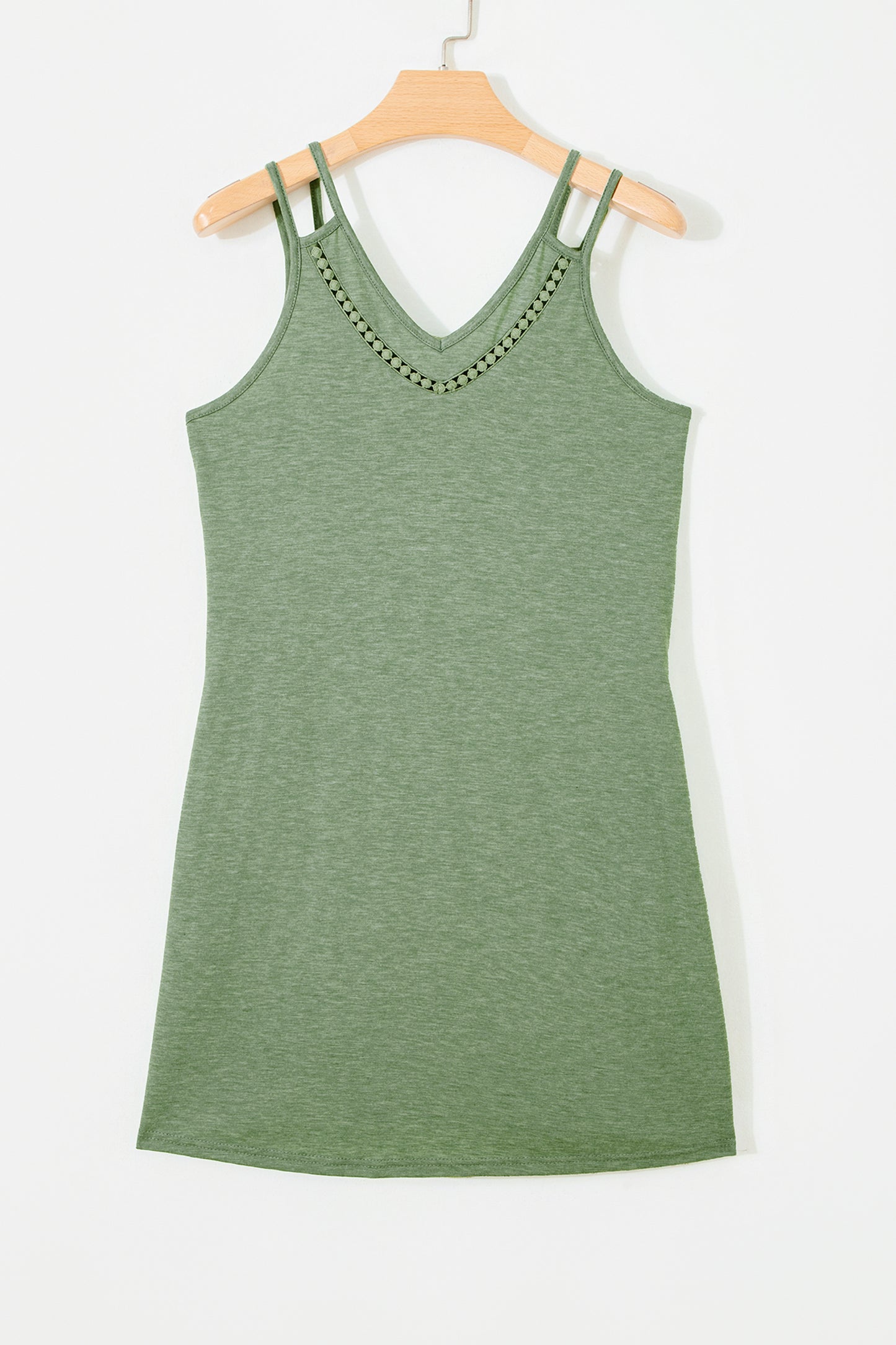 Grass Green Solid Color Lace Detail V Neck Sleeveless Shift Mini Dress-TOPS / DRESSES-[Adult]-[Female]-2022 Online Blue Zone Planet