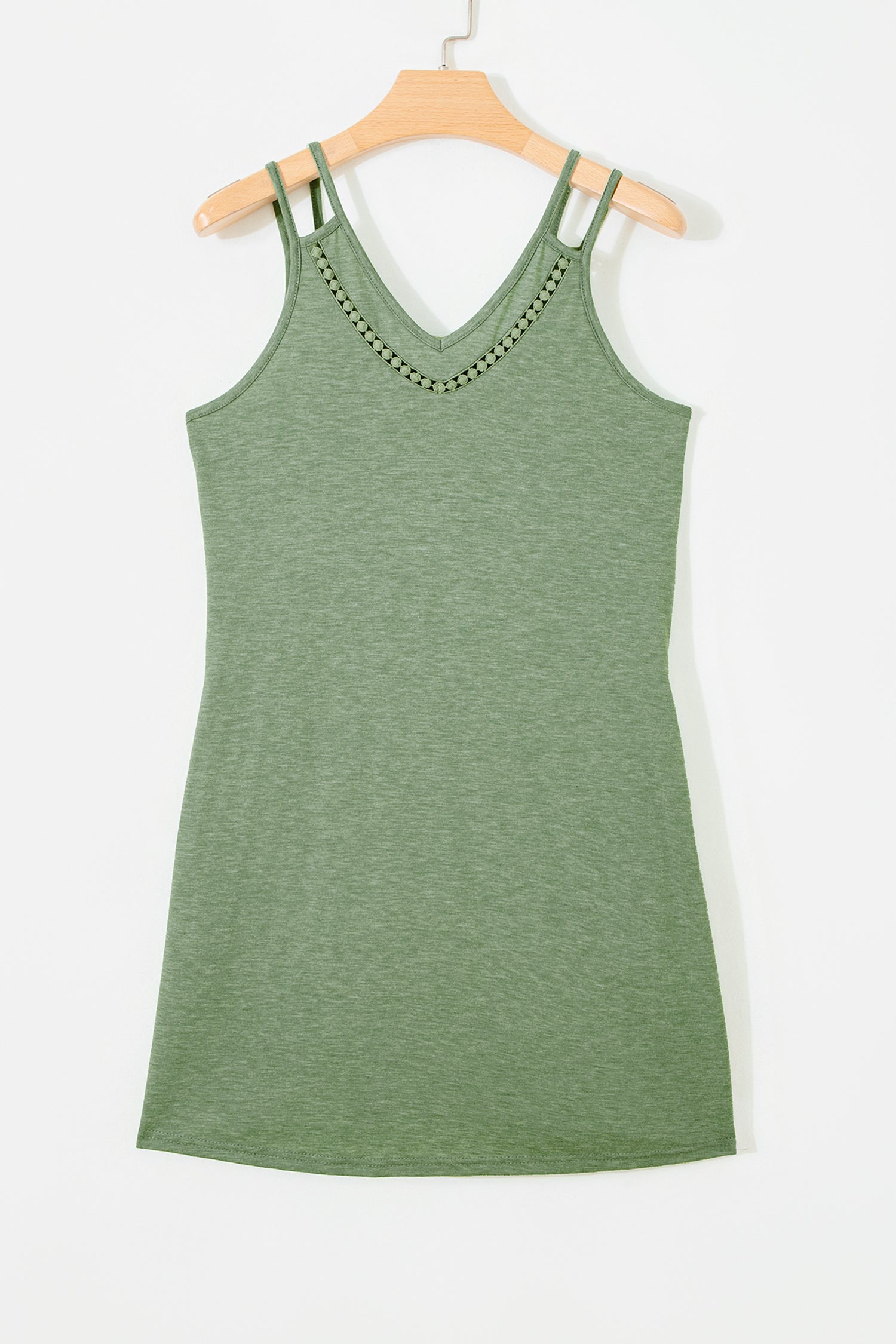 Grass Green Solid Color Lace Detail V Neck Sleeveless Shift Mini Dress-TOPS / DRESSES-[Adult]-[Female]-2022 Online Blue Zone Planet