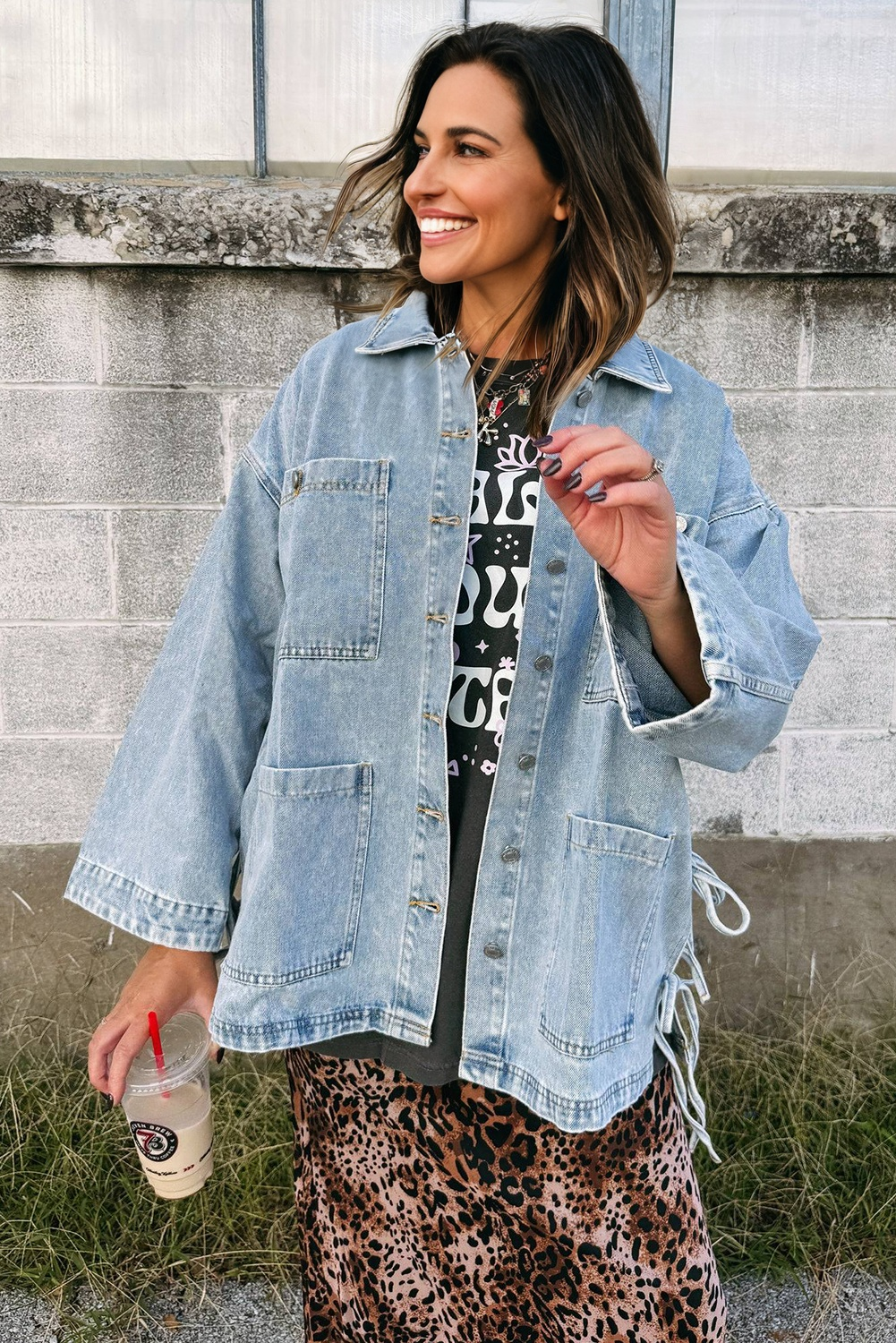 Beau Blue Multi Patched Pockets Side Tie up Boyfriend Style Denim Jacket-Outerwear/Denim jackets-[Adult]-[Female]-2022 Online Blue Zone Planet