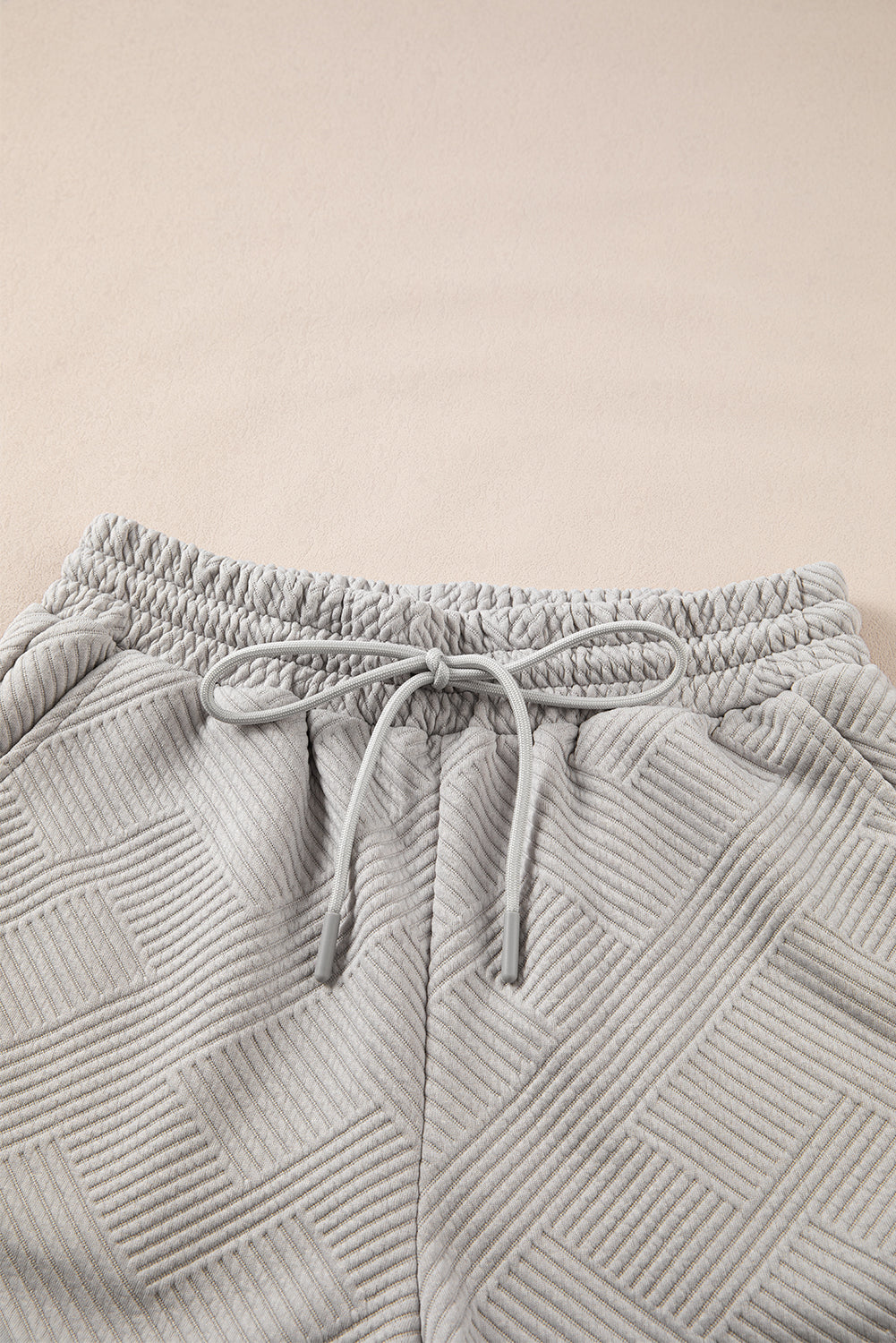 Gray Solid Color Textured Loose Top Casual Two Piece Short Set-Two Piece Sets/Short Sets-[Adult]-[Female]-2022 Online Blue Zone Planet