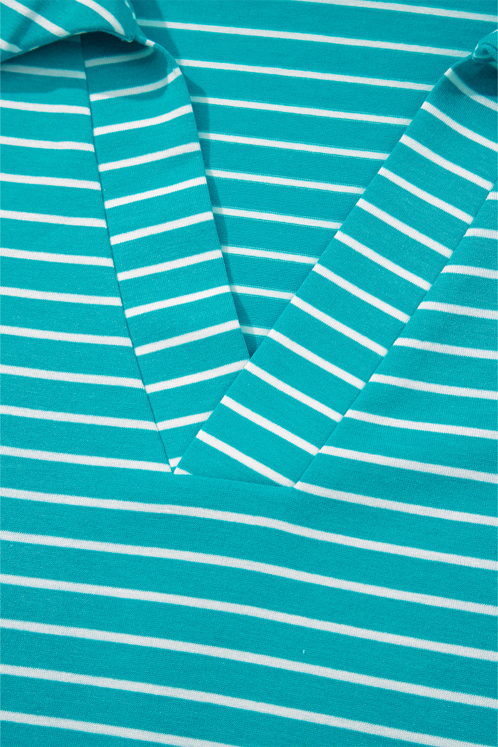 Sky Blue Stripe V Neck Tee and Casual Short Set-Two Piece Sets/Short Sets-[Adult]-[Female]-2022 Online Blue Zone Planet