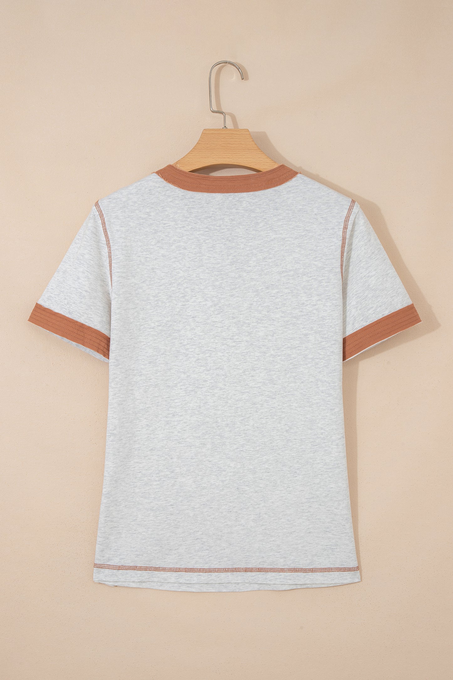 Light Grey Raw Seam Color Block Detail Buttoned Henley Tee-Tops/Tops & Tees-[Adult]-[Female]-2022 Online Blue Zone Planet
