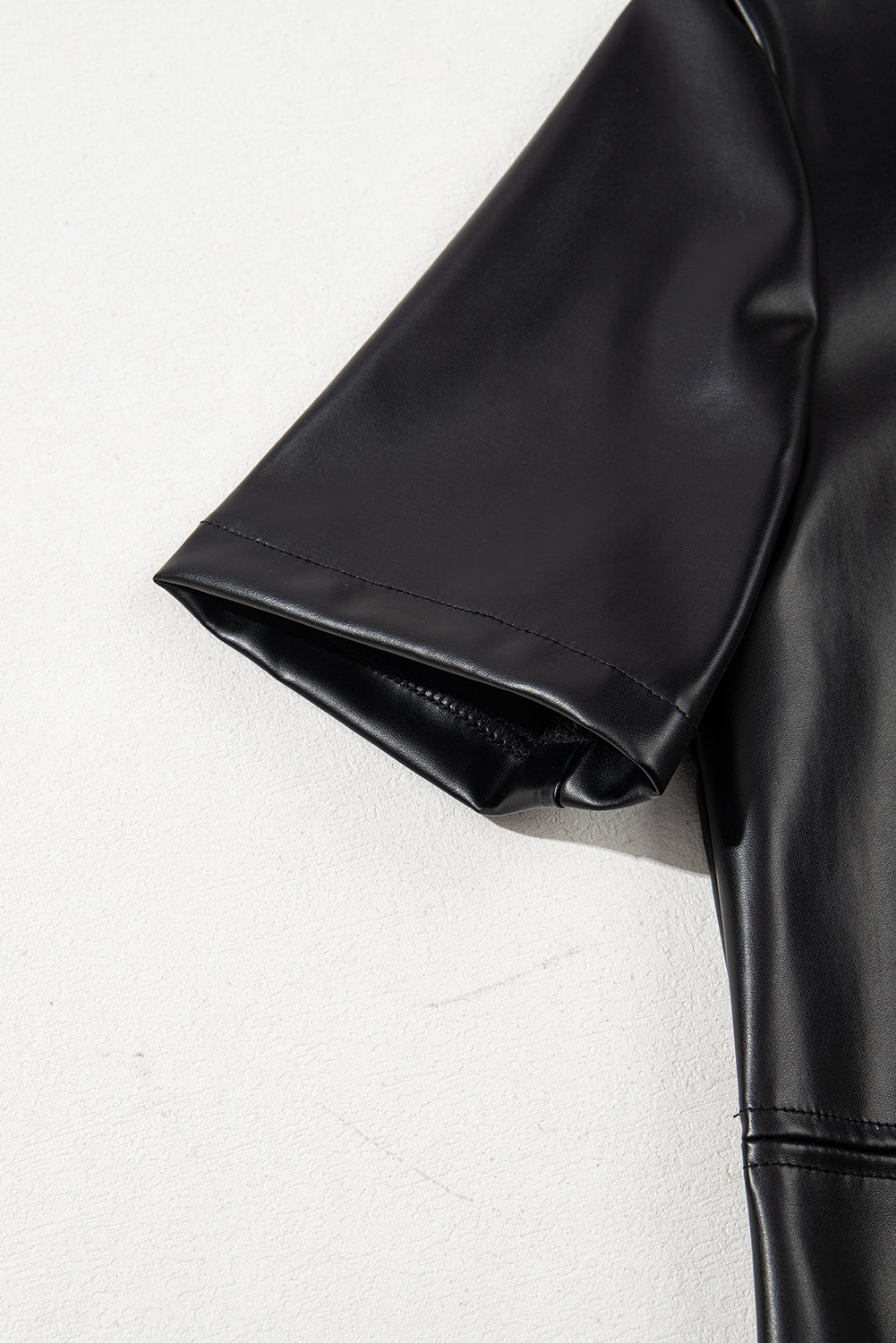 Black Faux Leather Loose T-shirt Dress-TOPS / DRESSES-[Adult]-[Female]-2022 Online Blue Zone Planet