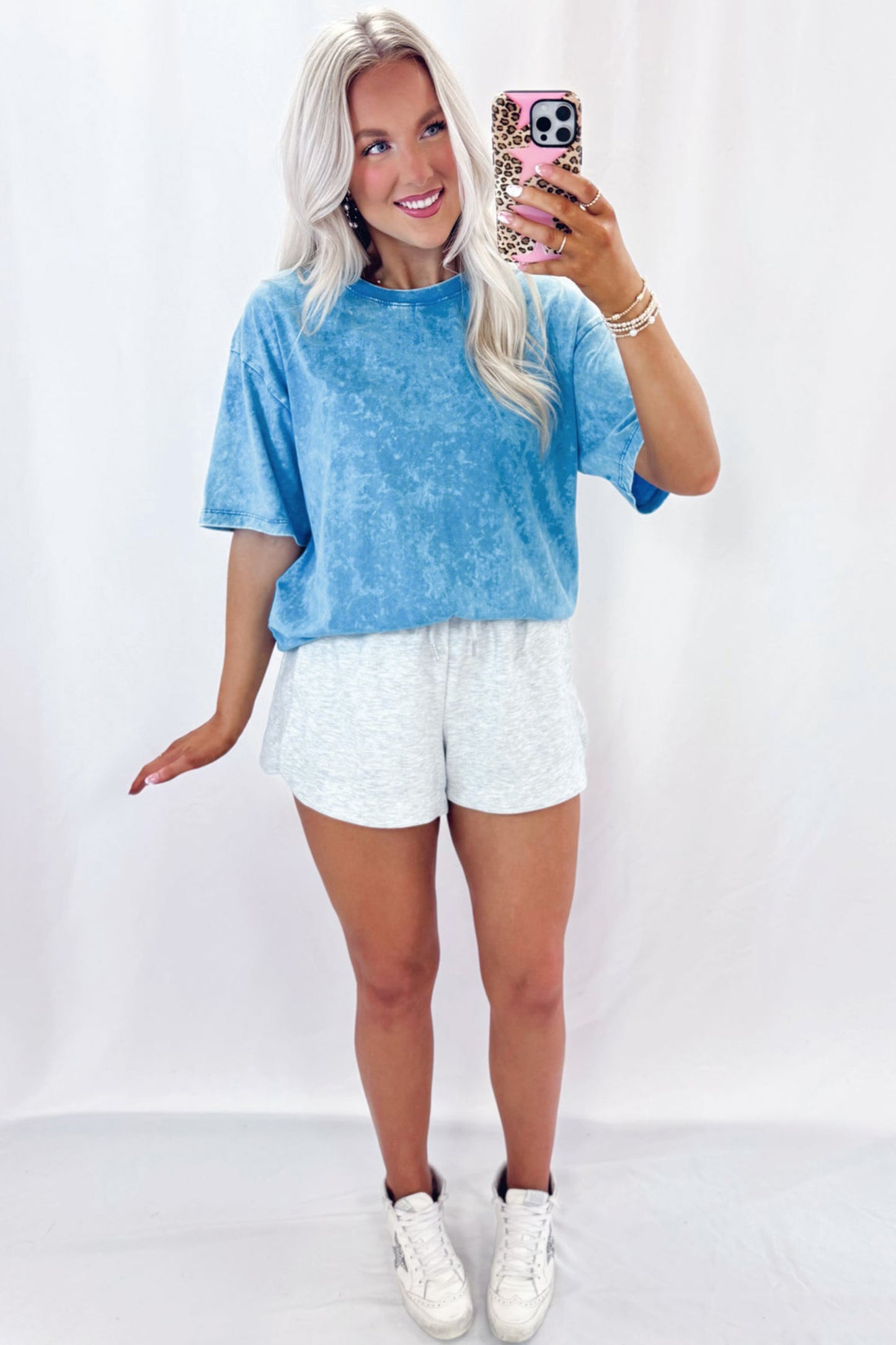 Blue Mineral Washed Oversized Tee-Tops/Tops & Tees-[Adult]-[Female]-2022 Online Blue Zone Planet