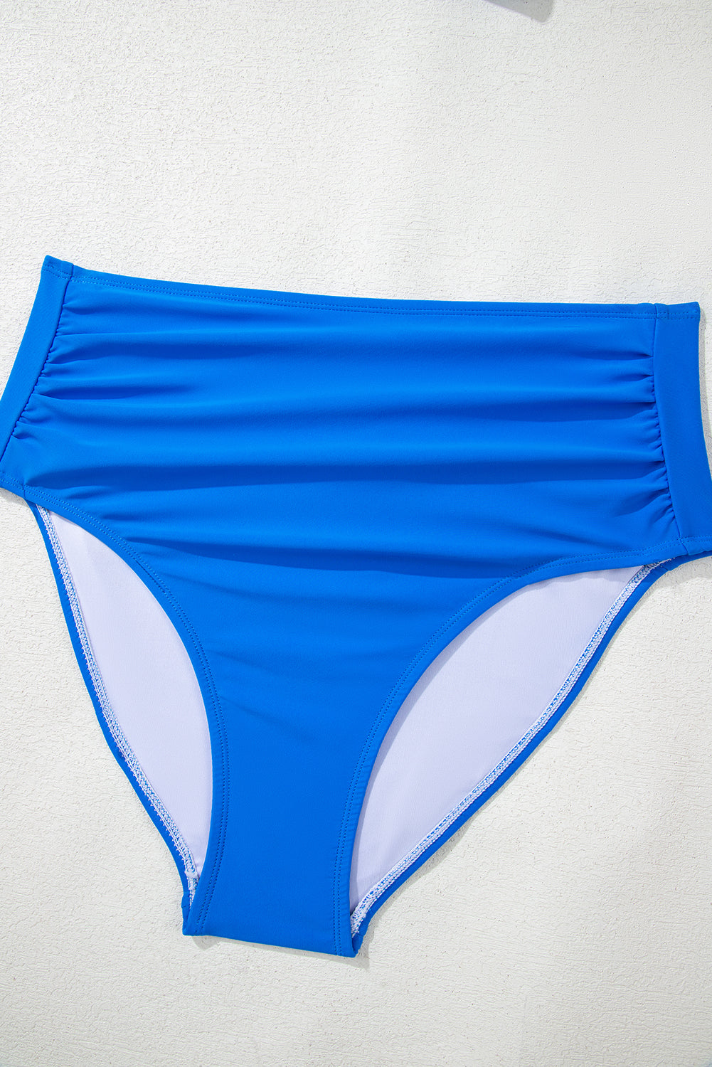 Blue Colorblock Square Neck Top Pleated High Waisted Bikini-Swimwear/High Waisted Swimsuit-[Adult]-[Female]-2022 Online Blue Zone Planet